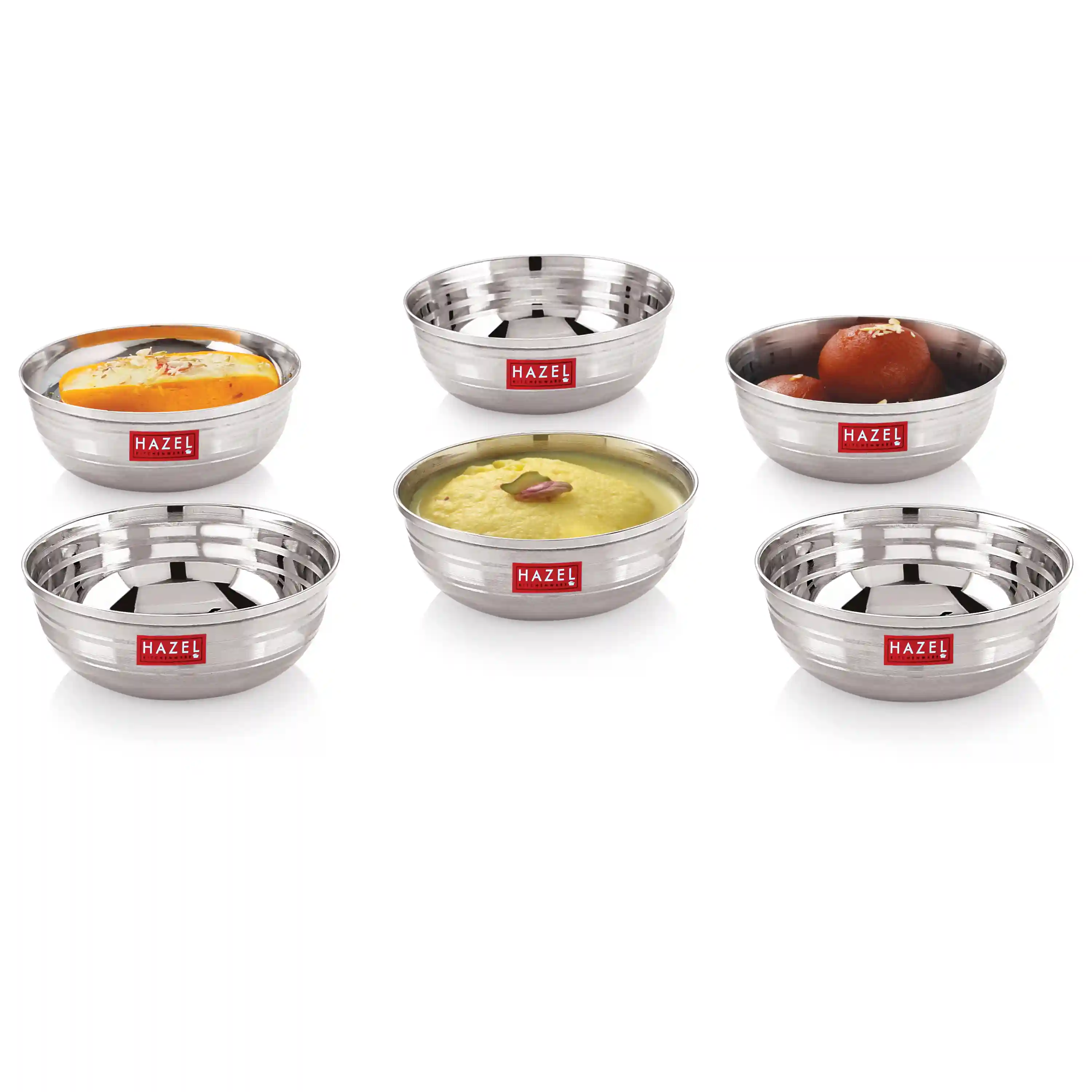 HAZEL Stainless Steel Bowl Set | Steel Katori Set of 6, 150 ml Each | Kitchen Accessories Items | Katori Bowl for Serving with Glossy Finish for Daily Usage