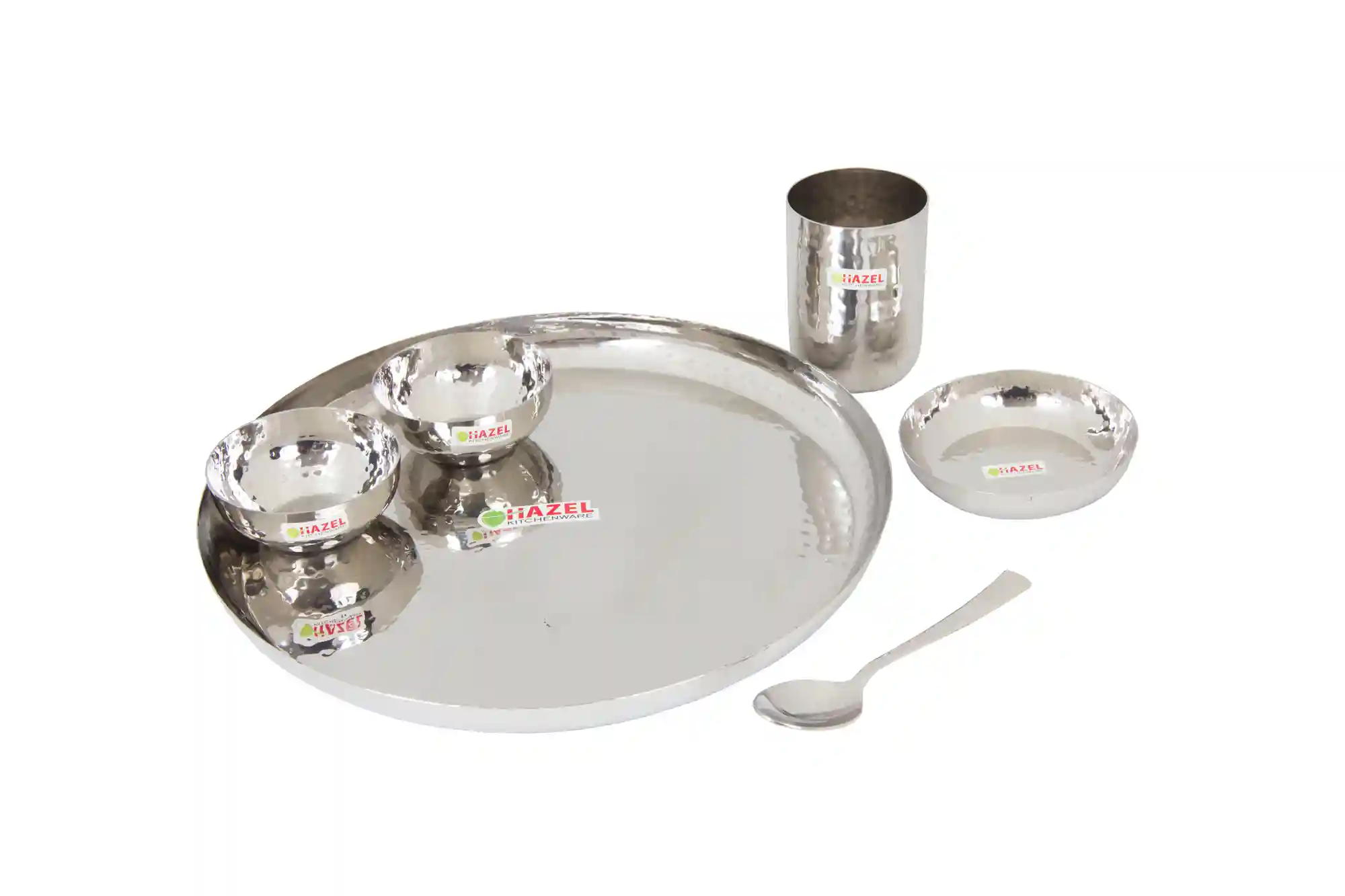 HAZEL Hammered Stainless Steel Silver Dinner Set- 6 Pieces