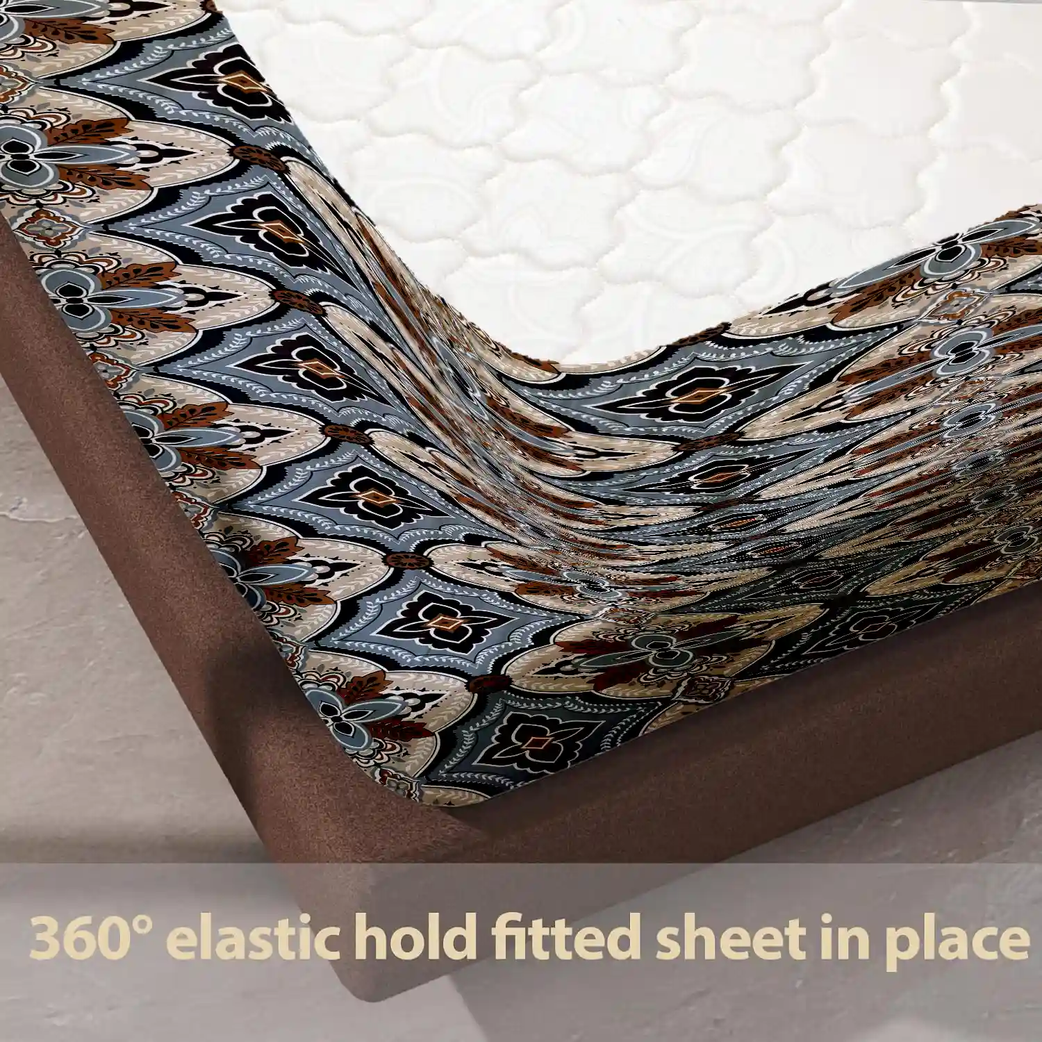 HOMIEE Glace Cotton Elastic Fitted Bed Sheet for Double Bed, Soft, Breathable & Durable Chadar with Deep Pockets, Wrinkle-Resistant, Fade-Proof & Perfect for All Seasons - Diesel