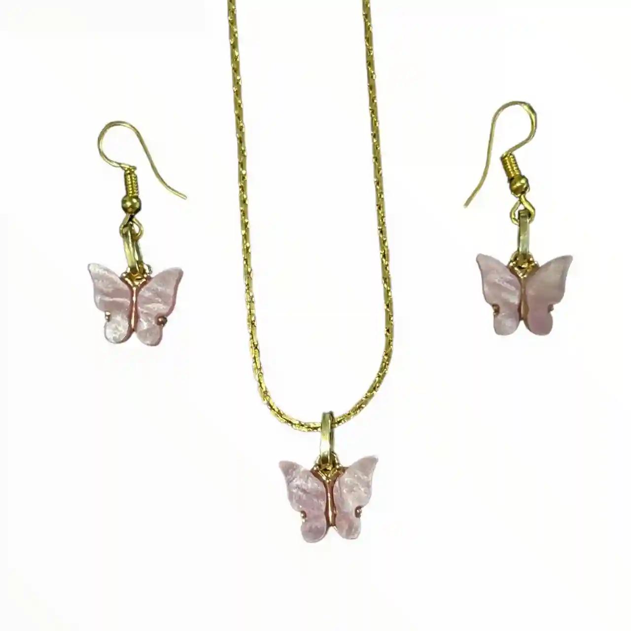 Pink Butterfly Earring Pendant Set