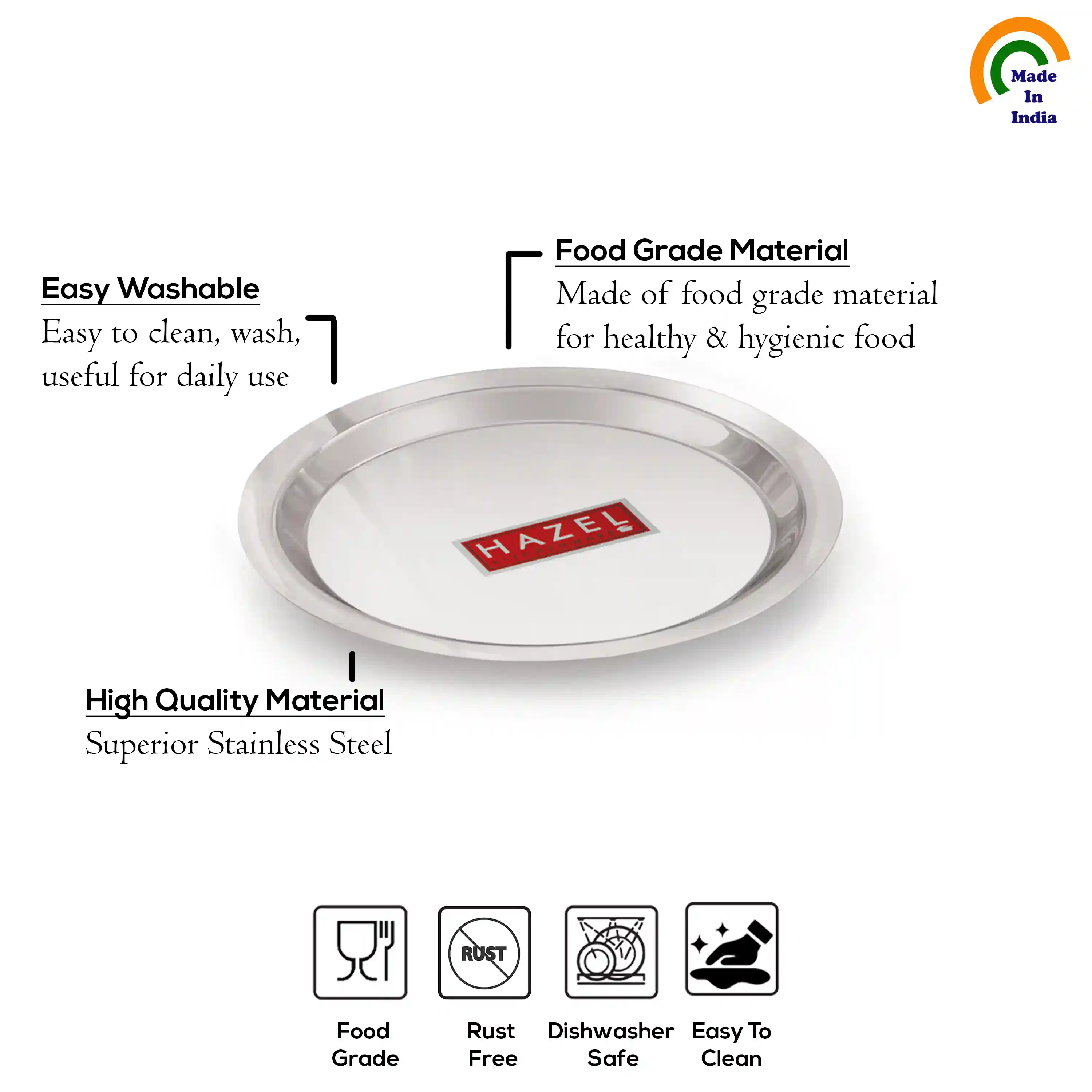 HAZEL Stainless Steel Lid Tope Cover Plates Ciba of Multiple Sizes For Vessels Kadhai With Handle Knob Cookware Utensil, (Size 16.8cm, 18.8cm, 20cm) Set of 3 Lids, Silver