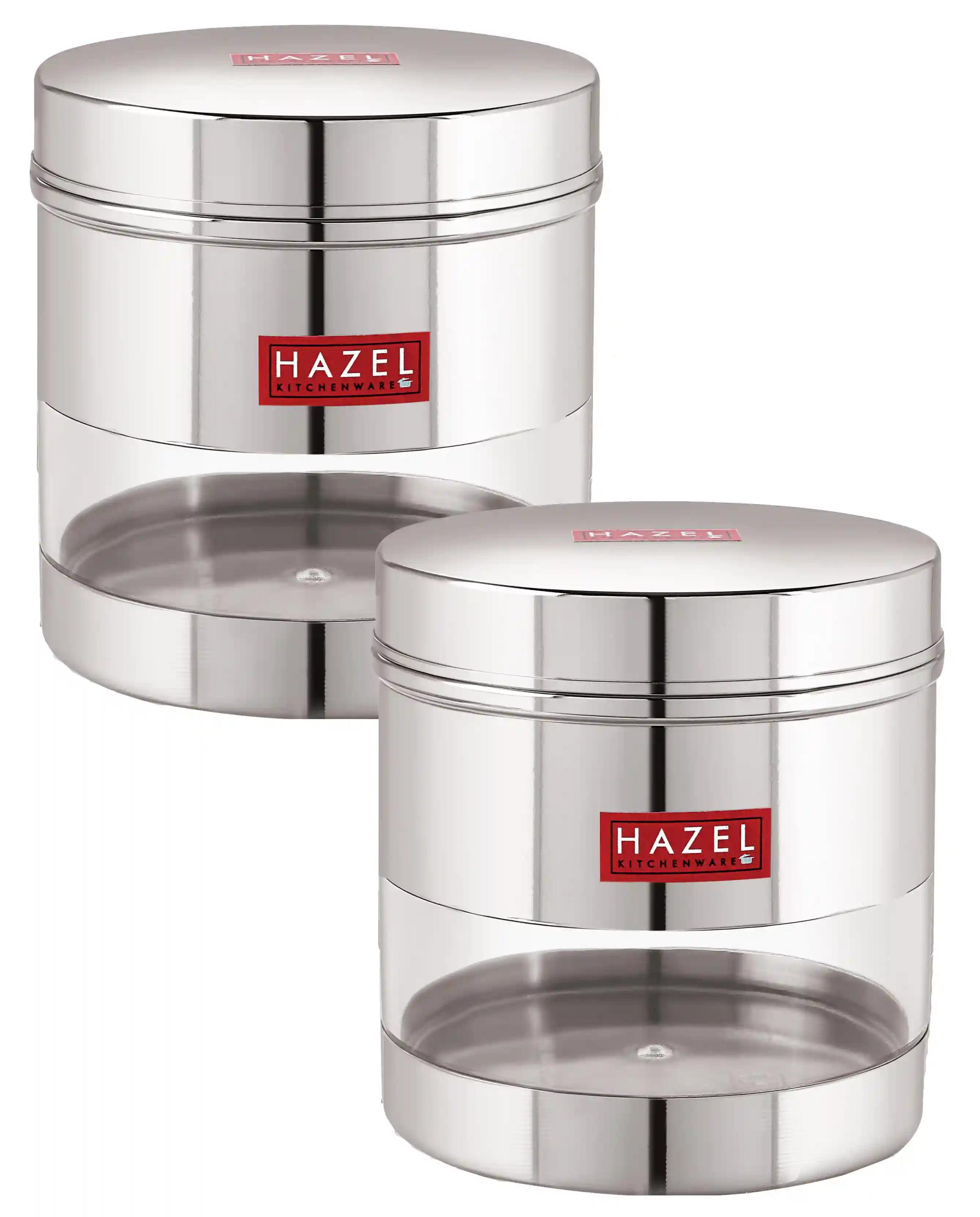 HAZEL Stainless Steel Transparent Wide Mouth See Through Container, Silver, Set of 2, 750 Ml