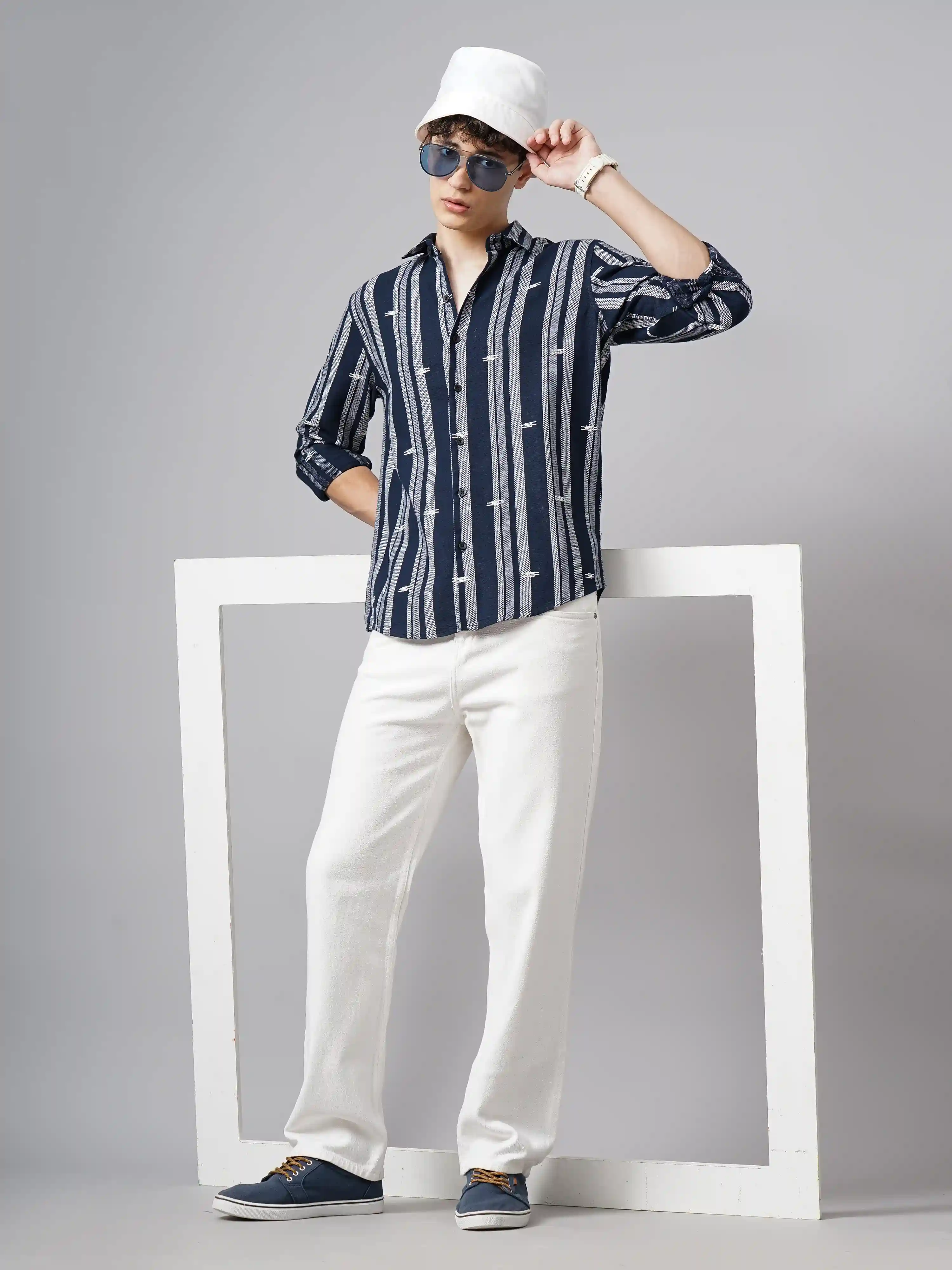 Navy Luton Striped Shirt M