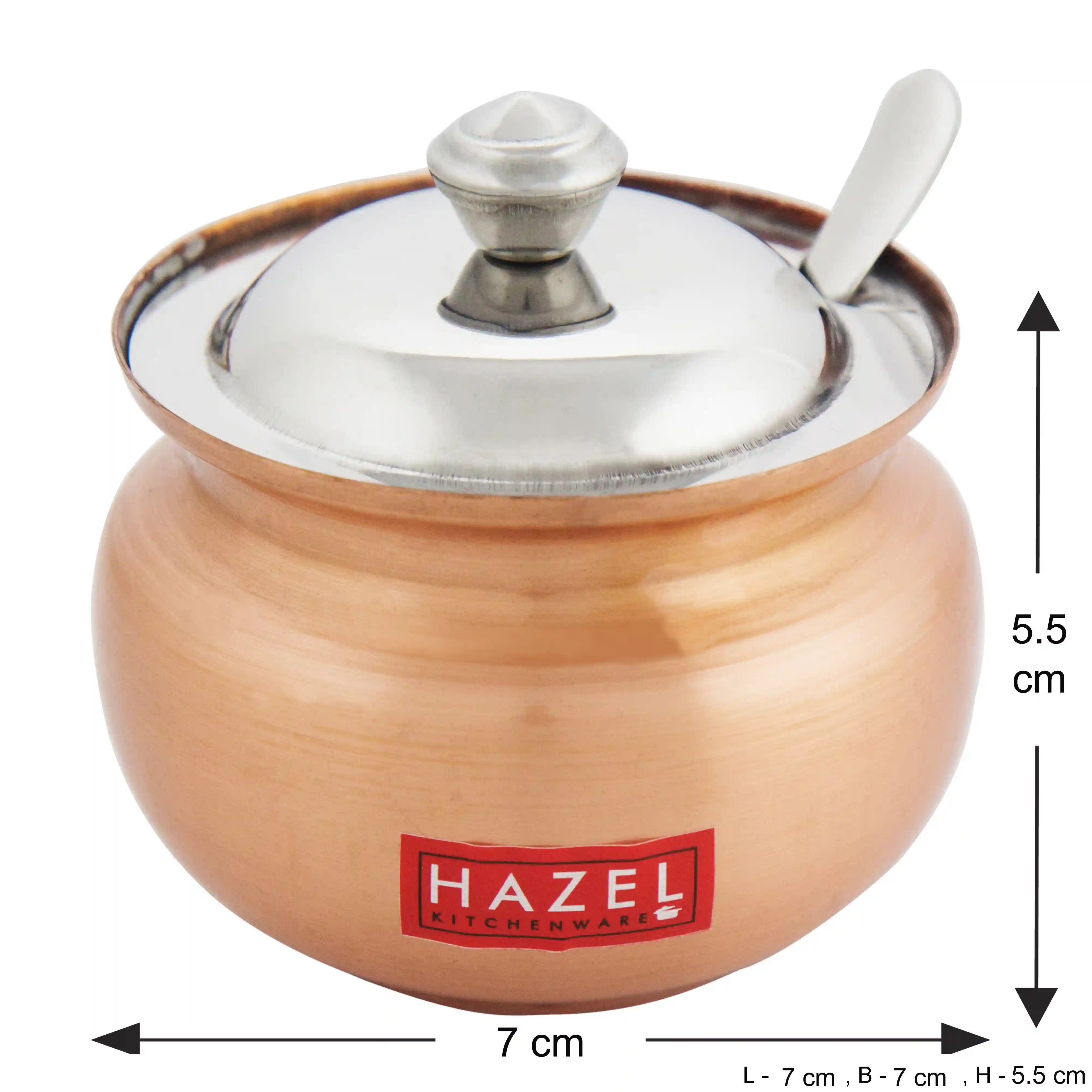 HAZEL Ghee Pot With Spoon | Copper Coated Stainless Steel Ghee Container For Kitchen | Premium Oil Container With Lid For Pooja Items, 150 ML