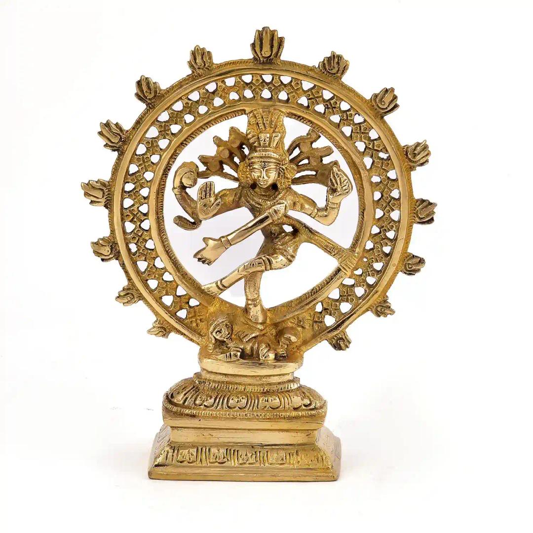 ALODIE- Brass Heavy Natraj Idol - Dancing Shiva Idol - Shiva Natraj Idol for Home and Temple Decor (5.4Wx6.5H INCHES)