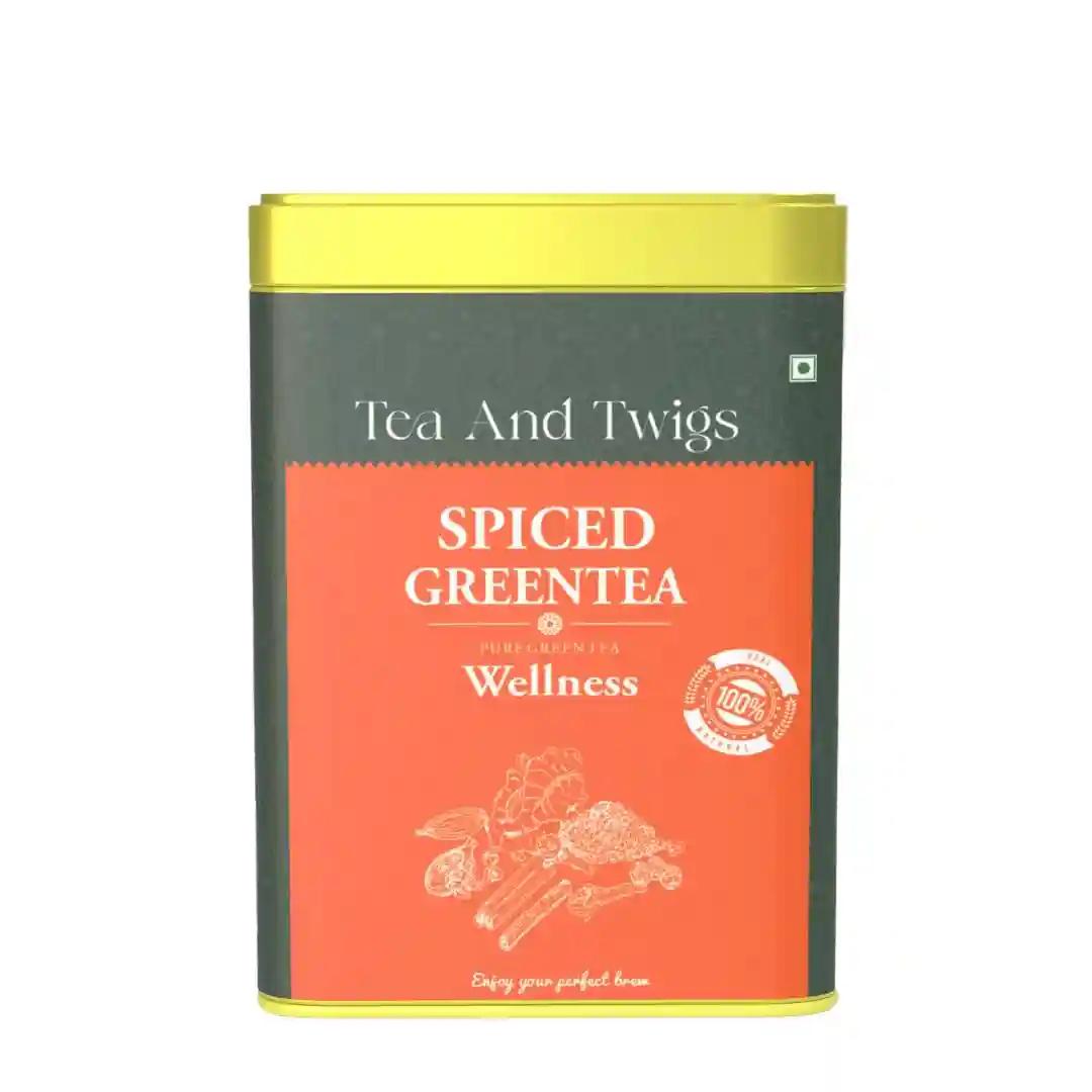 TEA AND TWIGS | Spiced Green Tea- 15 15 Pyramid Tea Bags | 100% Pure Spices - Cinnamon, Cardamom, Clove, Black Pepper, Ginger and Green Tea | Green Tea | Soothing And Relaxing tea