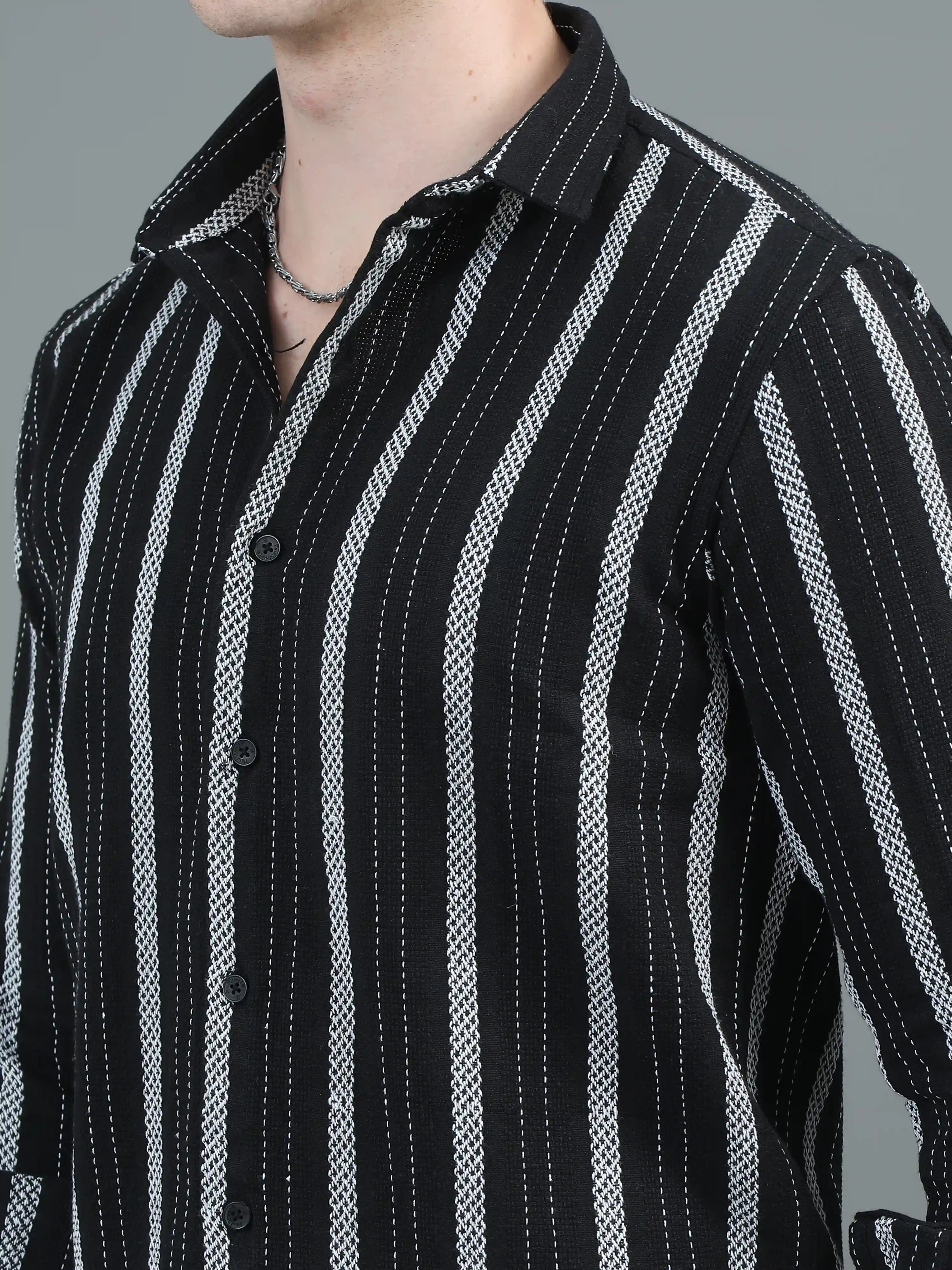 Black Ascot Striped Shirt M