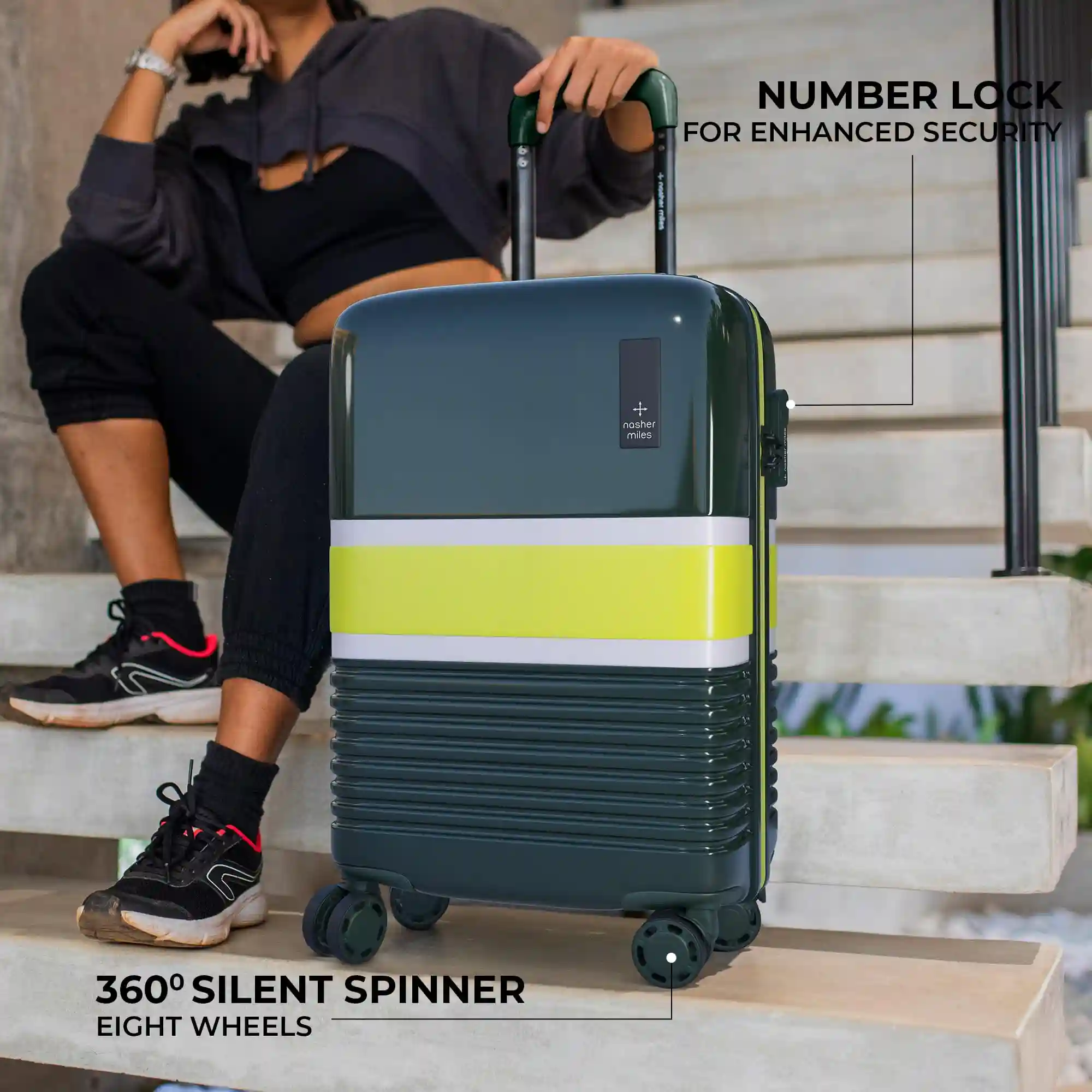 Nasher Miles Mexico Hard-Sided Polycarbonate Check-in Luggage Dark Green and Lime 28 inch |75cm Trolley Bag