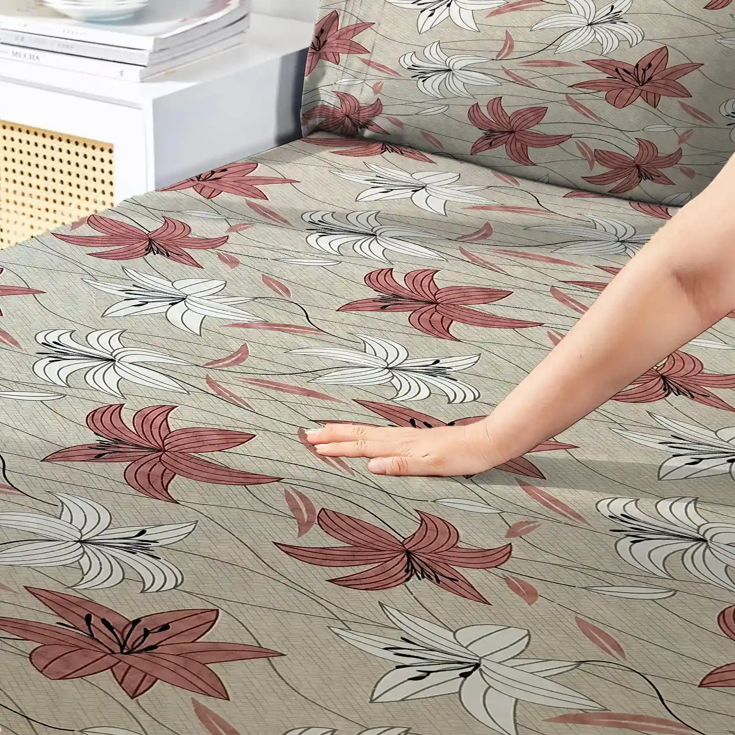 HOMIEE Glace Cotton Elastic Fitted Bed Sheet for Double Bed, Soft, Breathable & Durable Chadar with Deep Pockets, Wrinkle-Resistant, Fade-Proof & Perfect for All Seasons - Donkey Brown