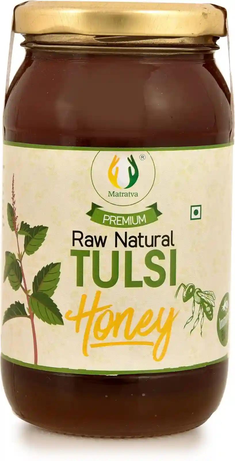 MATRATVA Tulsi Honey 500 gm - Healthy Pure Without Sugar, Colour or Preservatives | Desi Shahad | Organic Raw | Unpasteurized Unfiltered | Real Natural Basil | Fresh Nectar | Indian Flavoured