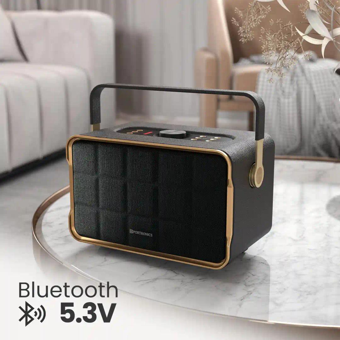 Portronics Harmony 80W Premium Portable HD Sound Speaker, Upto 6 Hours Playtime, 2.1 Channel, Bass Boost Technology, Bass/Treble Adjustment, Bluetooth Connectivity, Aux In, USB In, Bass Radiator