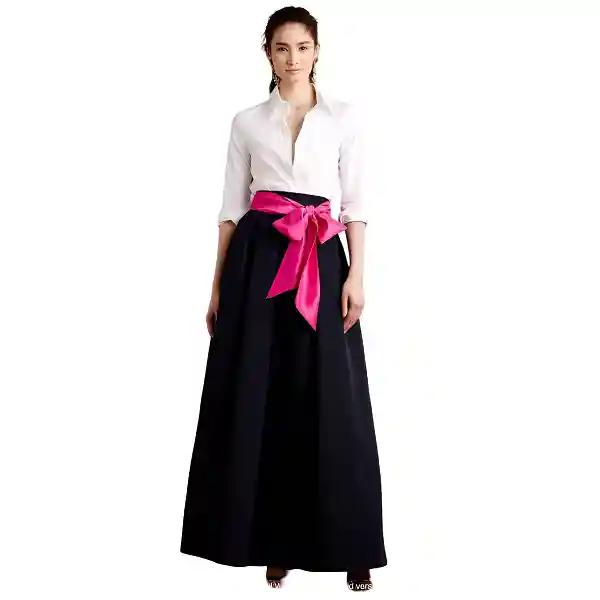 Handmade Black Taffeta Pleated Skirt with Satin Belt – Elegant Evening & Christmas Party Wear-2XL