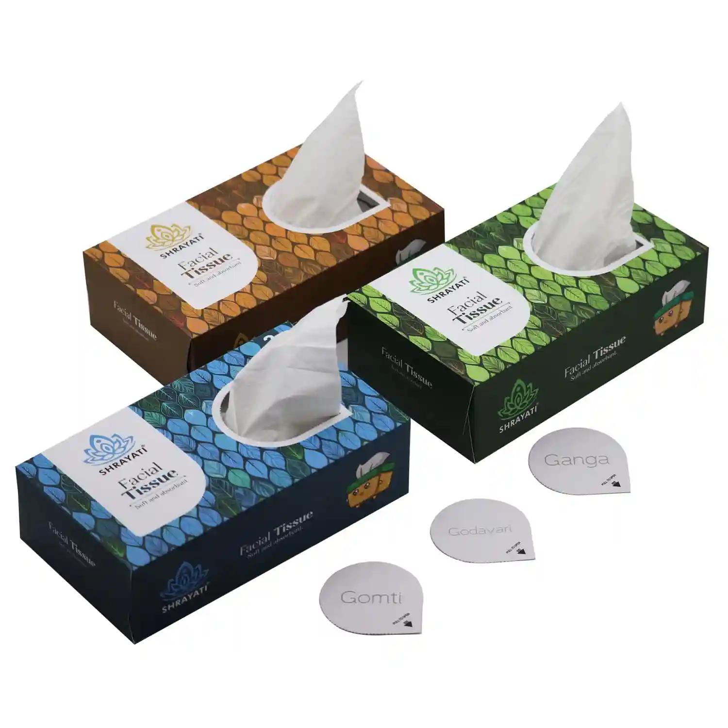 Shrayati Facial Tissues, 2 Ply, 100 Pulls, Pack of 3