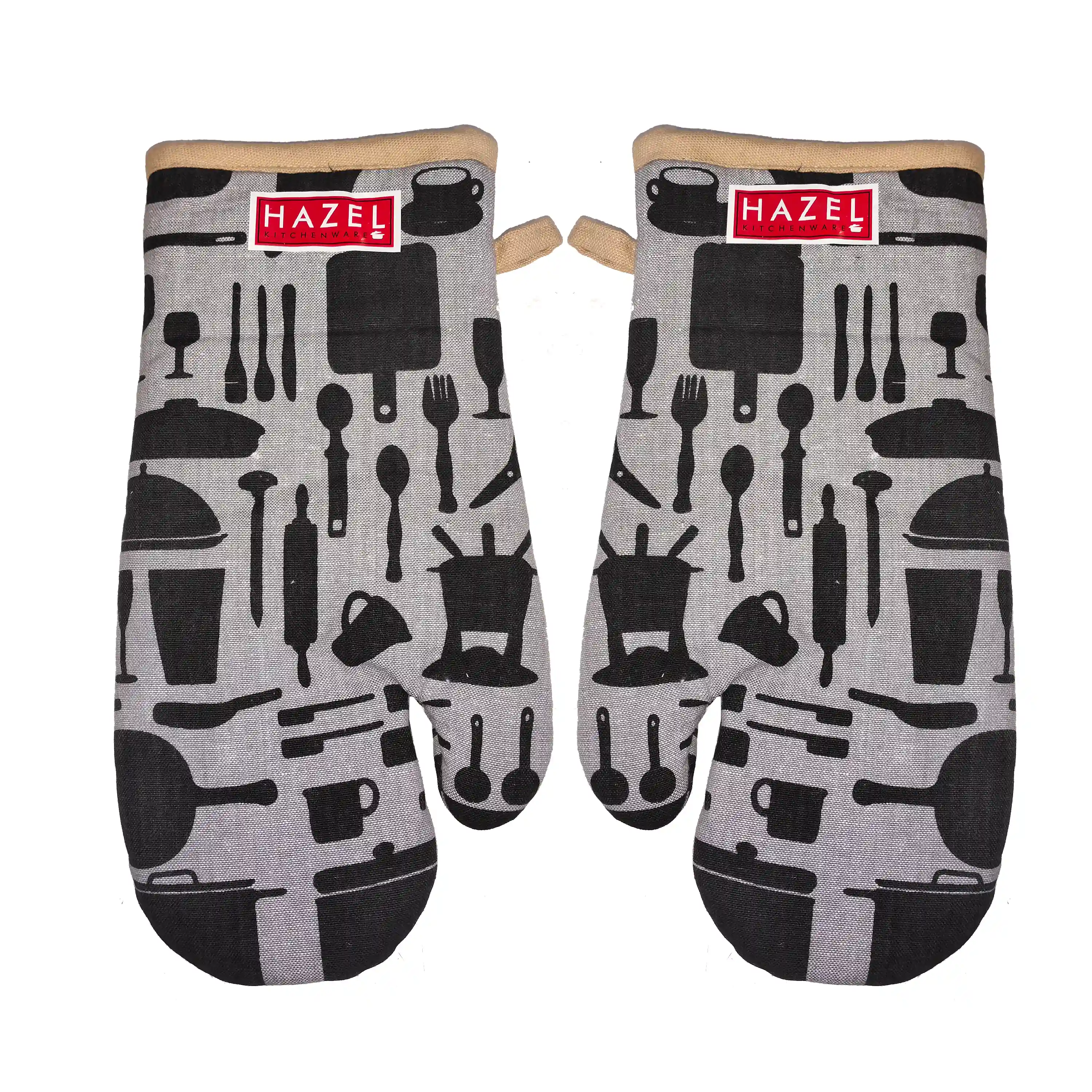 Hazel Cotton Microwave Oven Gloves Heat Resistant Potholder Mitten Gloves for Baking, Set of 2