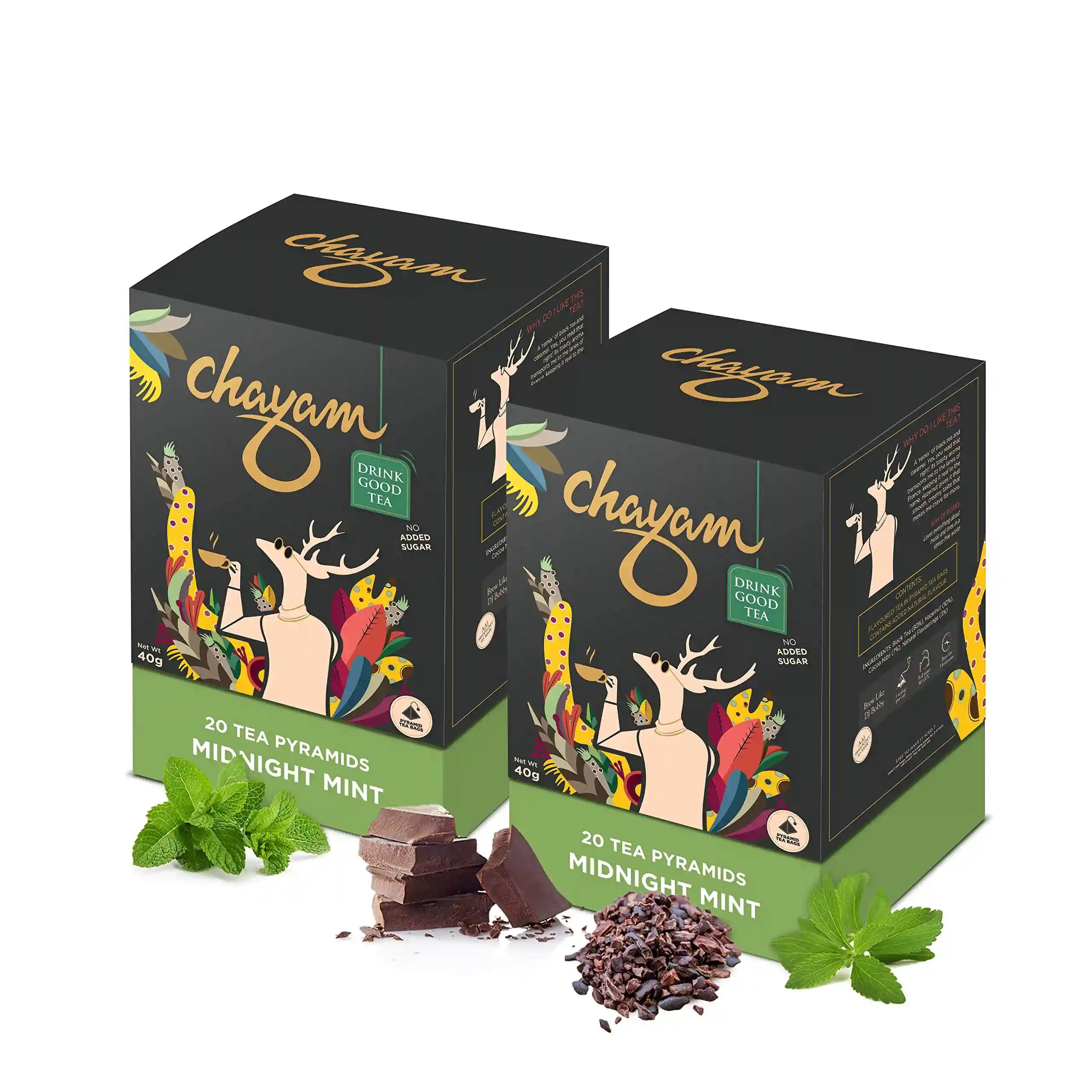 CHAYAM Peppermint Tea with Chocolate, Cocoa Nibs | 20 Tea Bags, Pack of 2 | Refreshing Peppermint Tea |100% Natural Chocolate Flavour | Zero Calorie | Dessert Teas