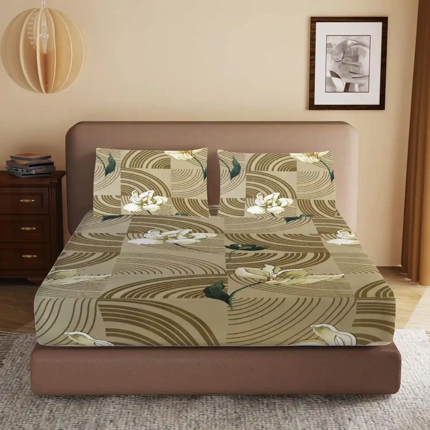HOMIEE Glace Cotton Elastic Fitted Bed Sheet for Double Bed, Soft, Breathable & Durable Chadar with Deep Pockets, Wrinkle-Resistant, Fade-Proof & Perfect for All Seasons - Metal