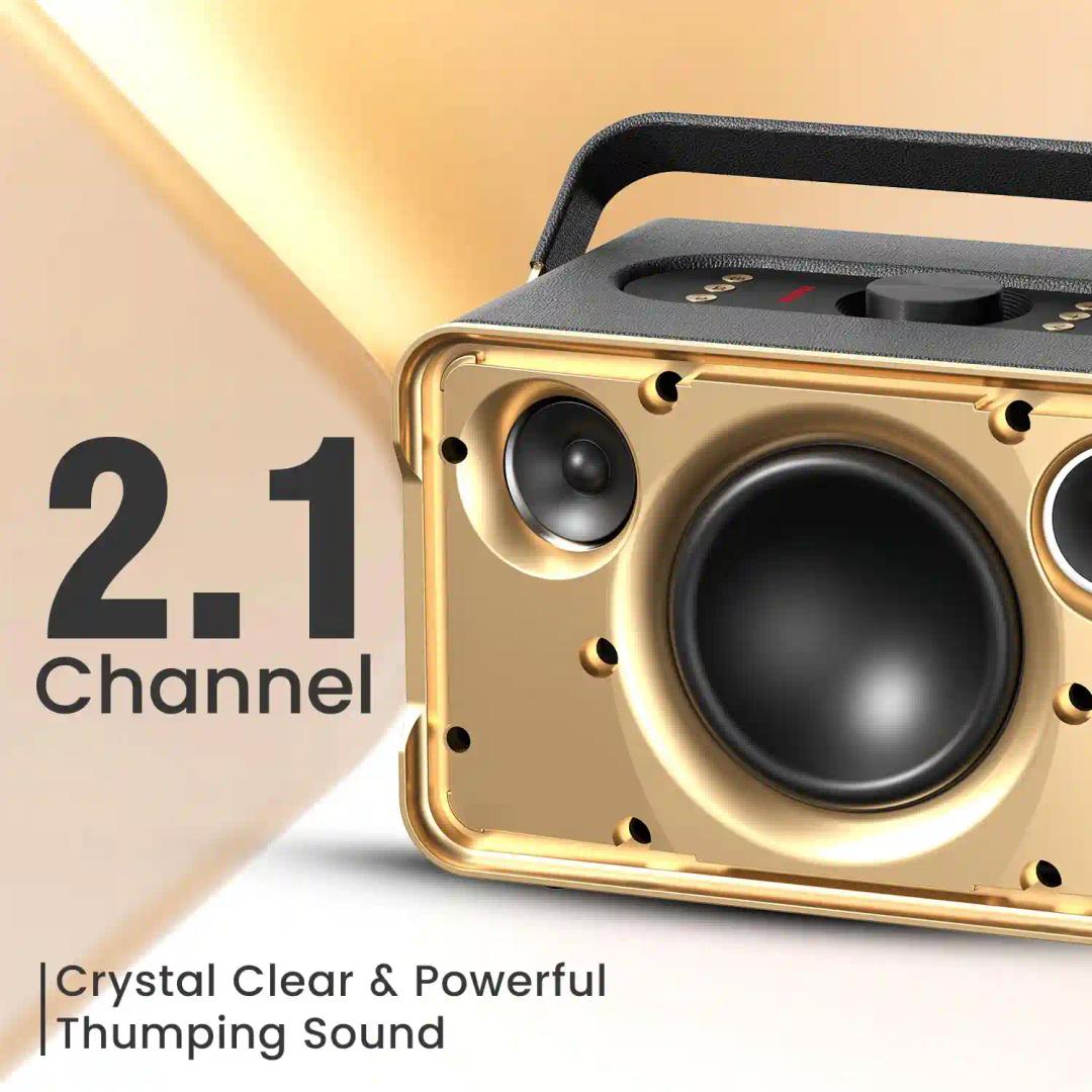 Portronics Harmony 80W Premium Portable HD Sound Speaker, Upto 6 Hours Playtime, 2.1 Channel, Bass Boost Technology, Bass/Treble Adjustment, Bluetooth Connectivity, Aux In, USB In, Bass Radiator