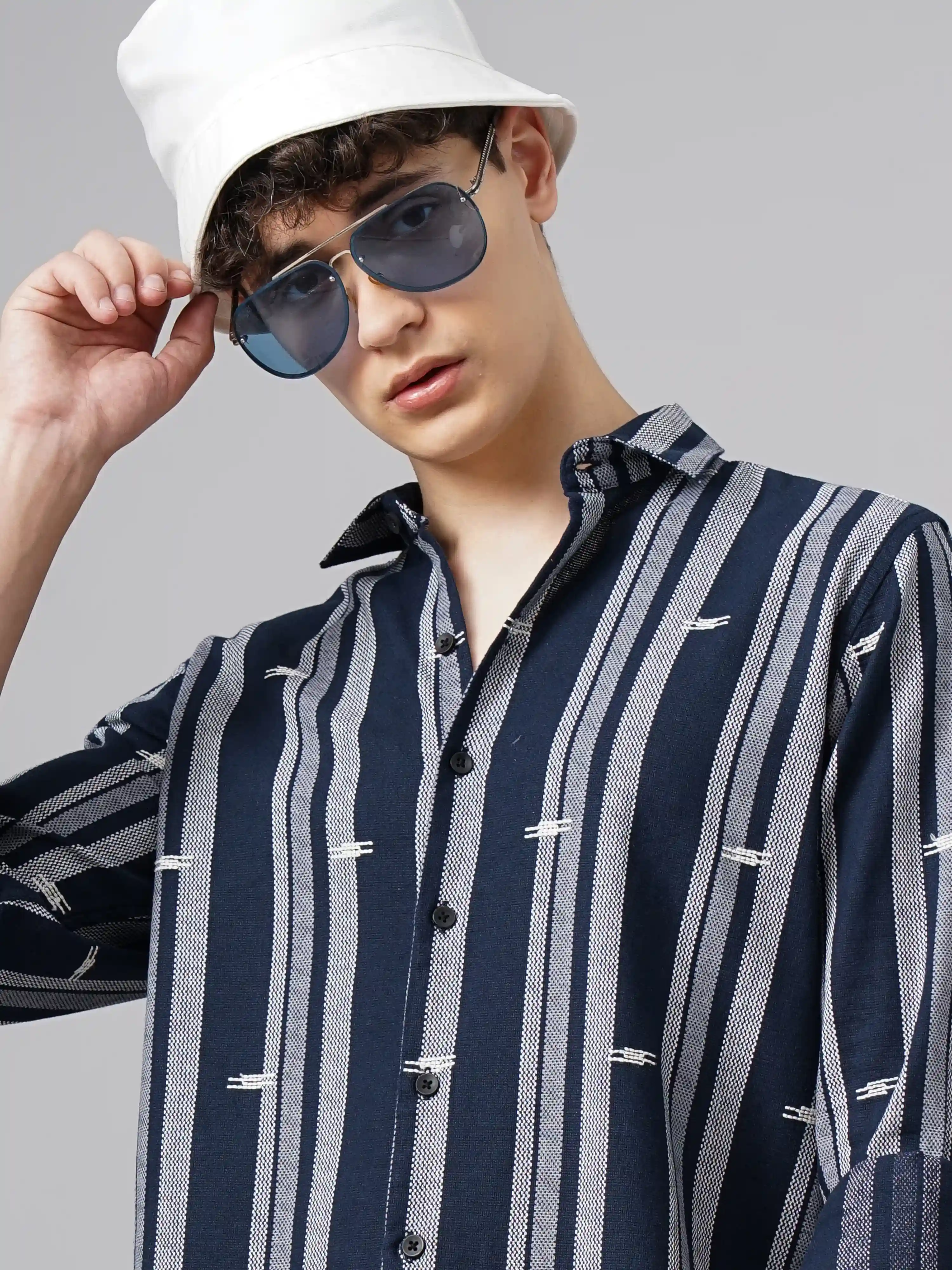 Navy Luton Striped Shirt M