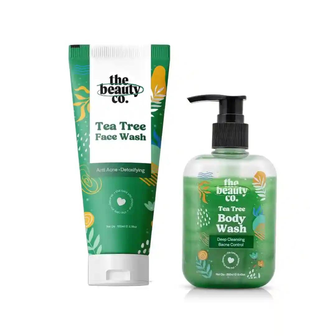 The Beauty Co Tea Tree Body Wash, 250ml and Tree Face Wash,100 ml COMBO for Anti Acne| acne Control |Deep Cleansing |Pimples & Oil Control| Summer Essential |Suitable for Men-Women