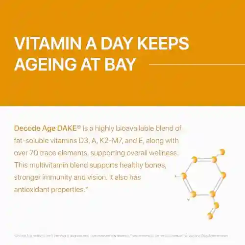 DECODE AGE DAKE Supplement | Multivitamin Supplement | Supports Vision, Immunity, Bone, Heart and Skin Health | Vitamin D3, K2 (MK7), A & E | 30 Capsules, Vegan