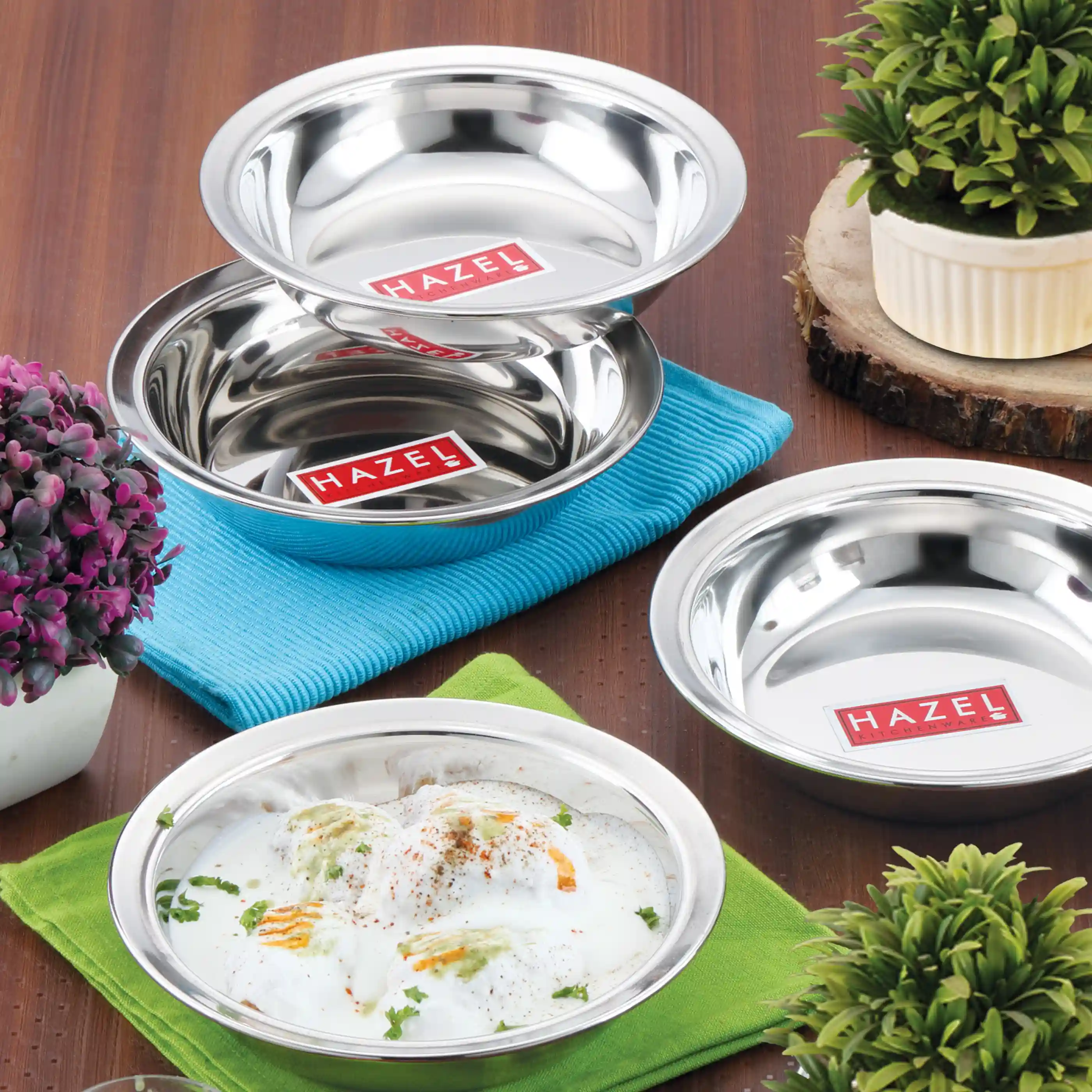 HAZEL Stainless Steel Snack Bowl/Plate Set | Small Steel Bowls Dish for Snacks | Breakfast Bowls, Set of 4, 600 ML