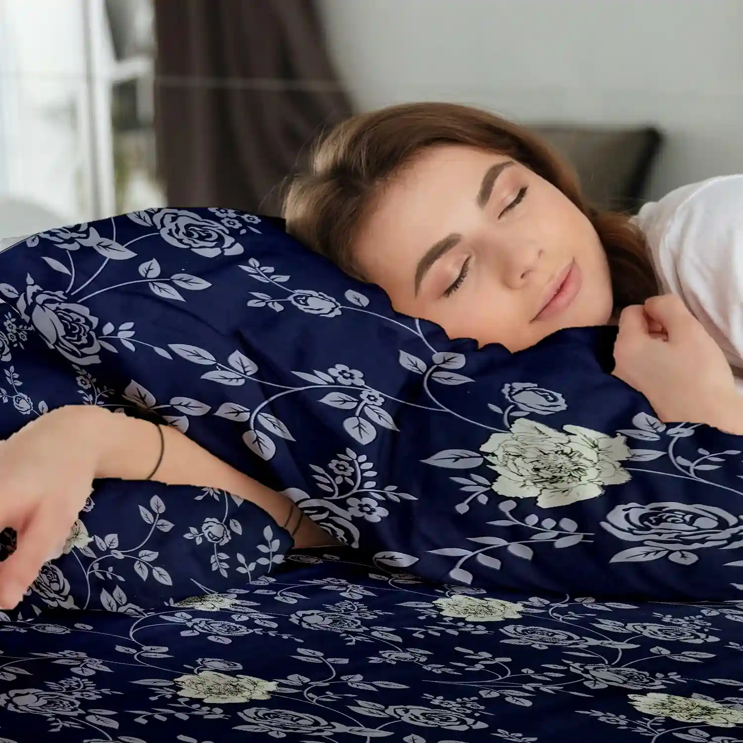 HOMIEE Glace Cotton Elastic Fitted Bed Sheet for Double Bed, Soft, Breathable & Durable Chadar with Deep Pockets, Wrinkle-Resistant, Fade-Proof & Perfect for All Seasons - Bluewood