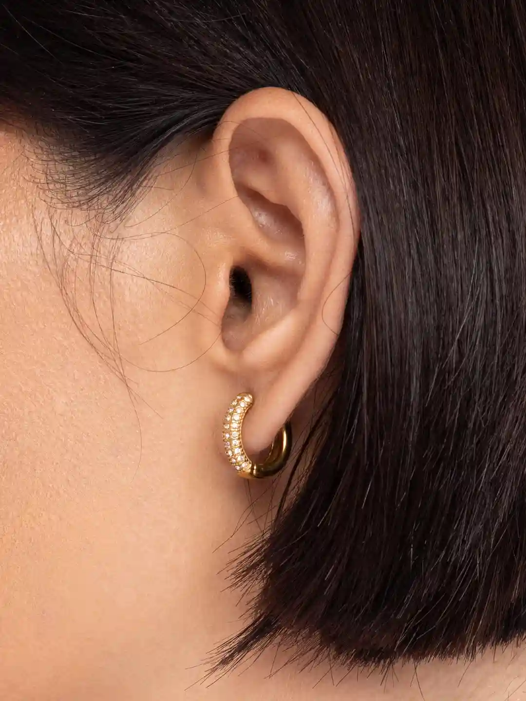 Palmonas 18K Gold Plated Diamond Huggie Hoop Earrings For Womens Waterproof & Anti-Tarnish