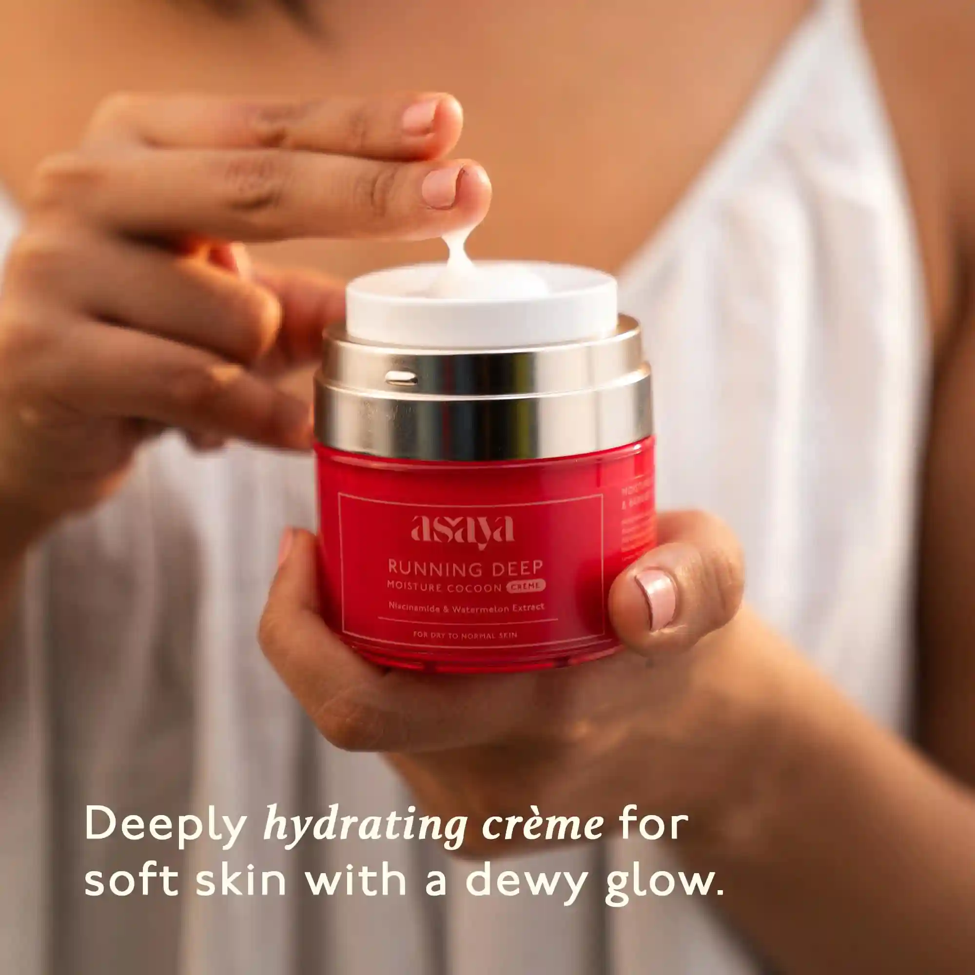Asaya Moisture Cocoon Creme | Lightweight Moisturizing Cream | Niacinamide, Watermelon & Coconut Water Extract | Soothes, Firms & Adds Glow | Non-Sticky | For Dry to Normal Skin Types | 50 gm