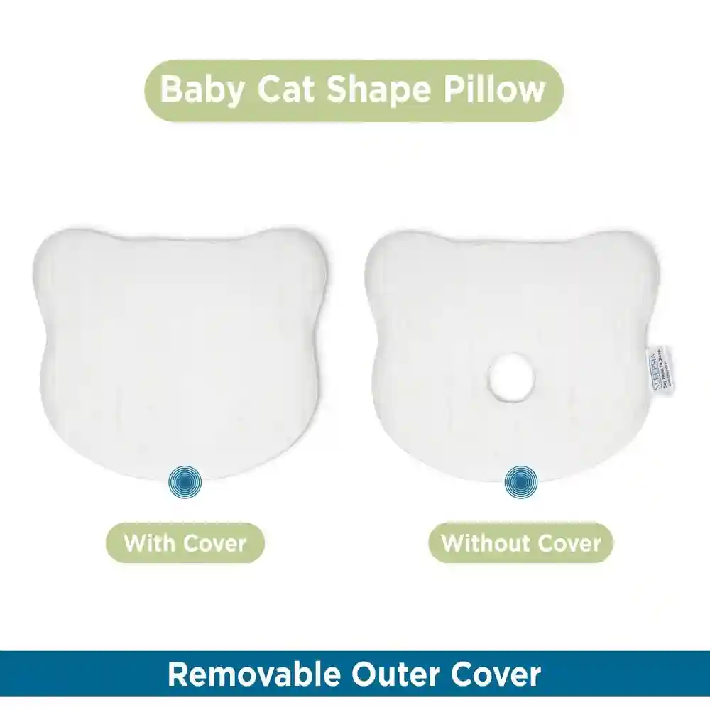 Sleepsia Memory Foam White super soft Kids Cat Shape Pillow For Sleeping Breathable Baby Preventing Flat Head Syndrome Pillow