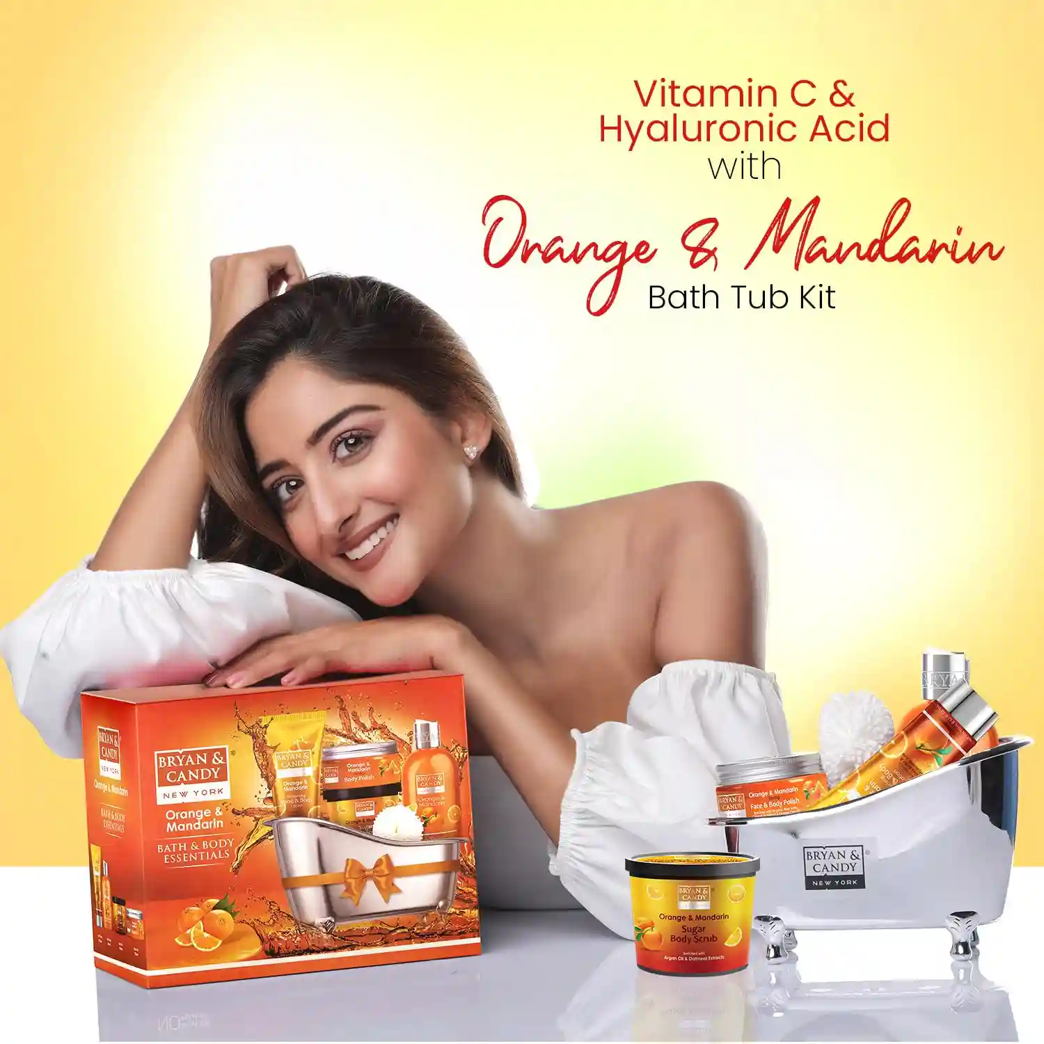 Bryan & Candy Orange & Mandarin Bath Tub Kit | Gift For Set For Women And Men, Complete Home Spa Experience, 100% Vegan, SLS & Paraben Free, Ph5.5 Skin Friendly (Shower Gel, Hand & Body Lotion, Sugar Scrub, Body Polish)