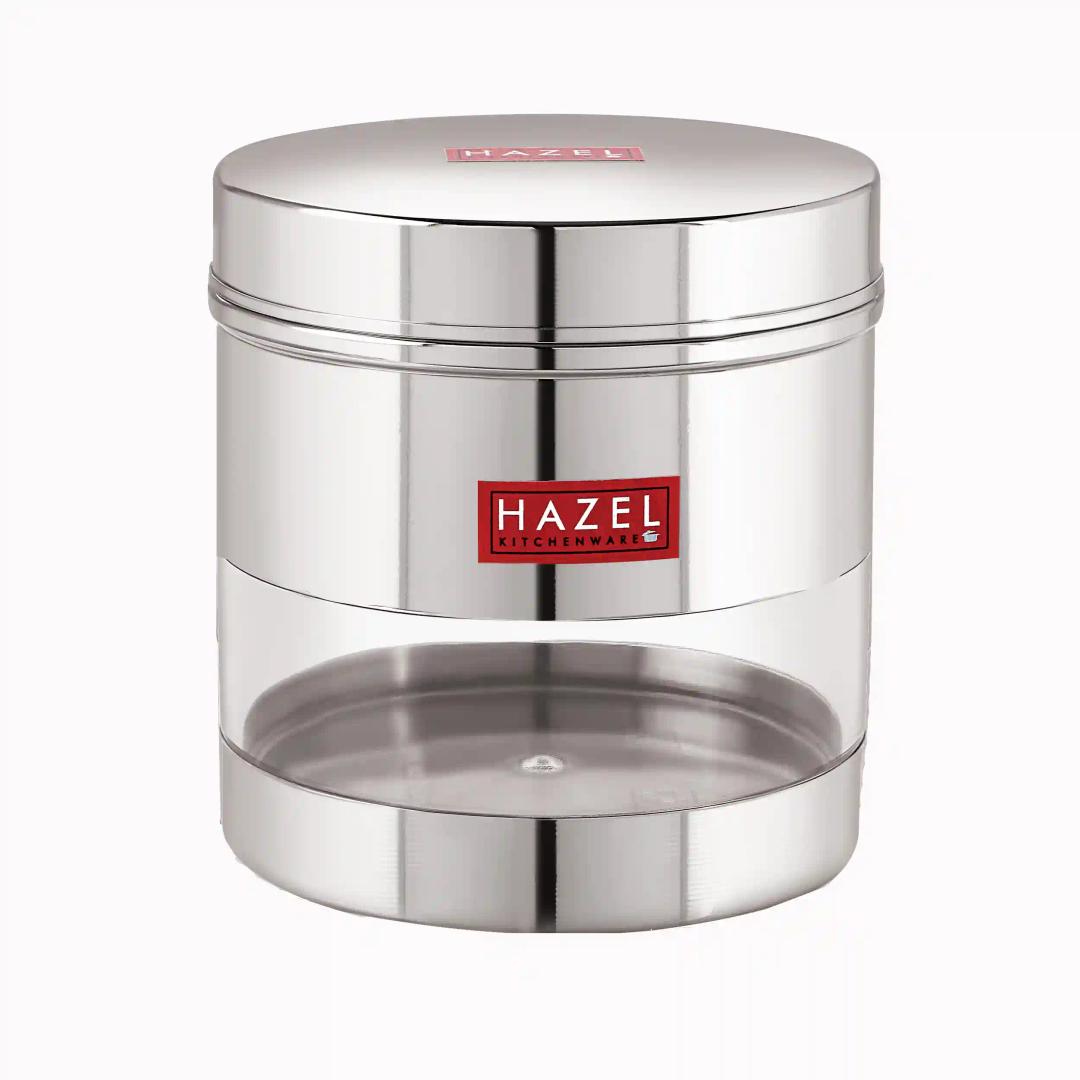 HAZEL Stainless Steel Transparent Wide Mouth See Through Container, Silver, Set of 2, 750 Ml