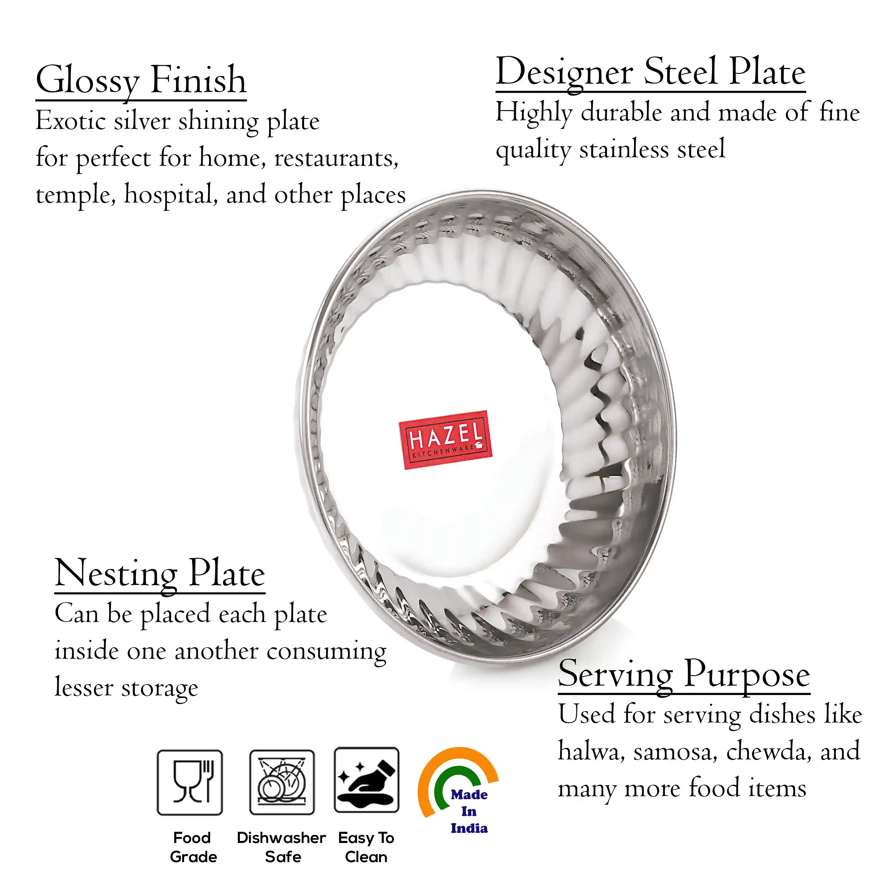 HAZEL Steel Plate Set | Stainless Steel Plates Set of 12, 11.4 cm Each | Snacks Serving Plates, Small Size | Multipurpose Dinner Plates for Kitchen Ideal for Daily Use