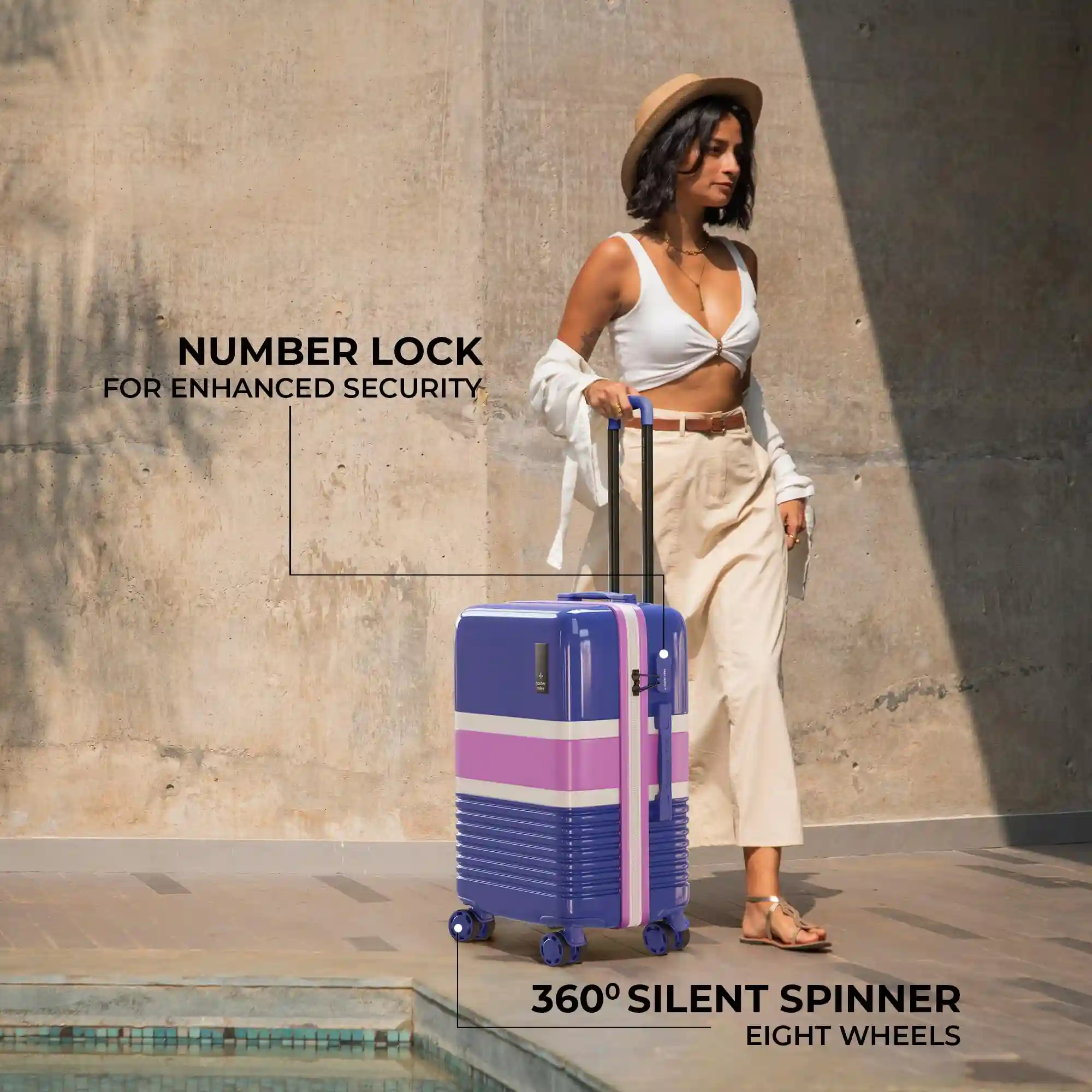 Nasher Miles Mexico Hard-Sided Polycarbonate Check-in Luggage Blue and Pink 28 inch |75cm Trolley Bag