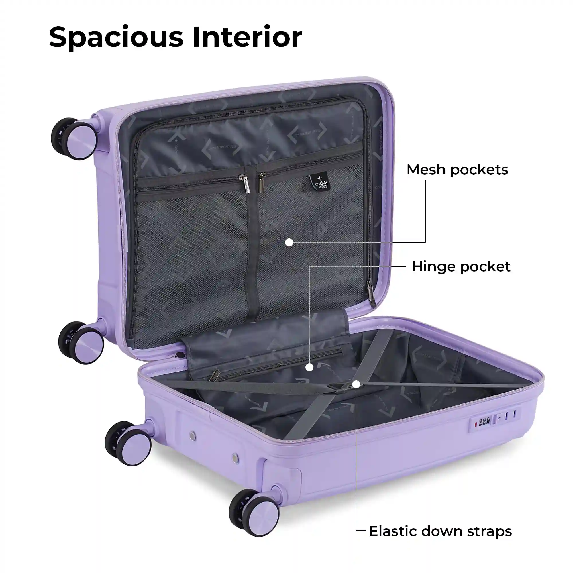 Nasher Miles Seattle Hard-Sided Polypropylene Check-in Luggage Pastel Purple 24 inch |65cm Trolley Bag Suitcase