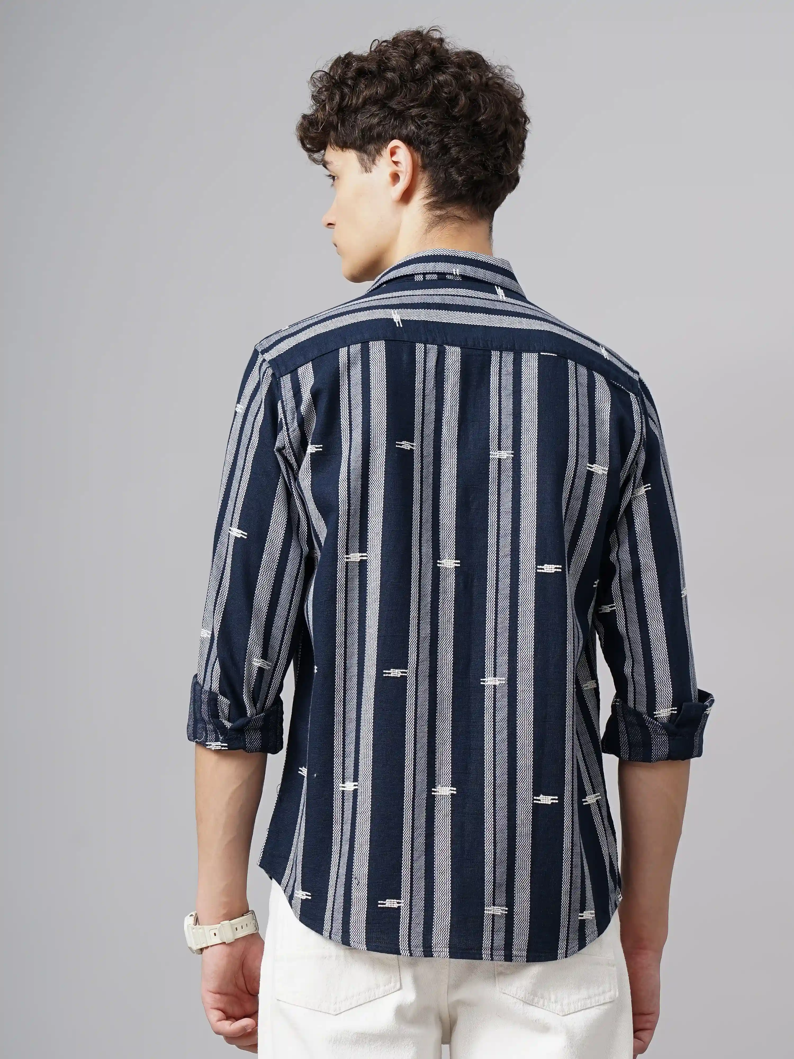Navy Luton Striped Shirt M