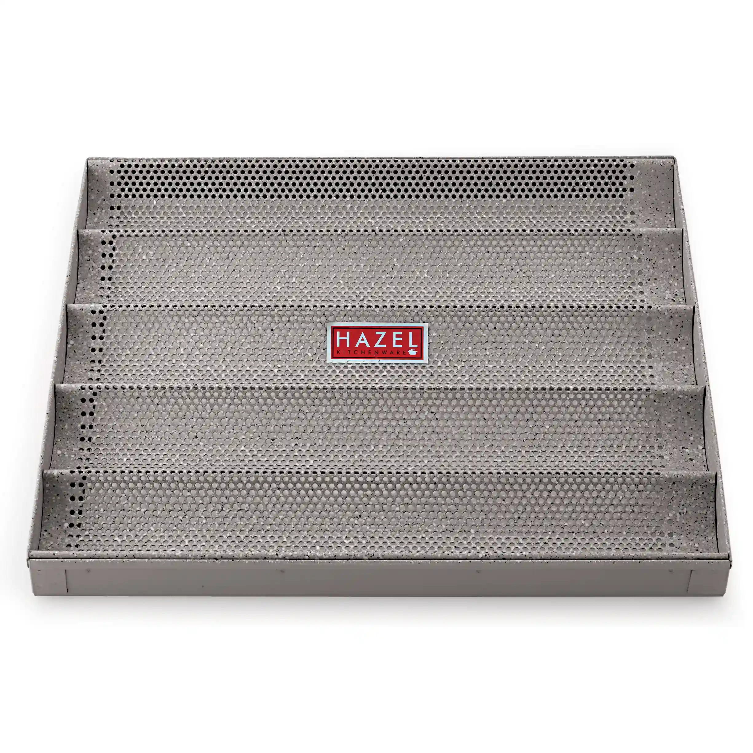 HAZEL Long French Bread Tray Heavy Gauge (16"x15") Aluminized Steel Non Stick Loaf Subway Mould Baguette Mold for Microwave Oven OTG Baking Pan, Grey