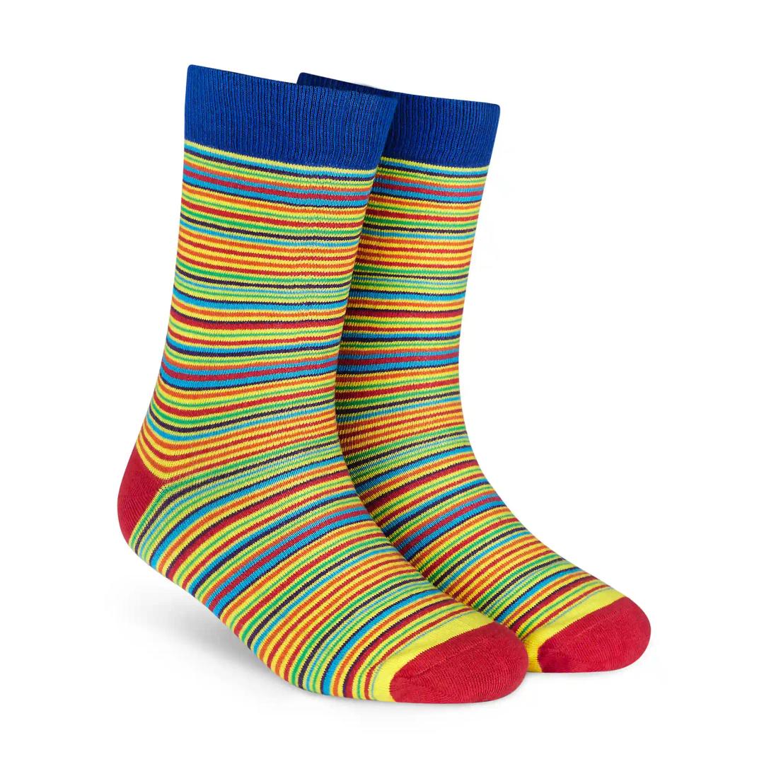 DYNAMOCKS Men's and Women's Combed Cotton Stripes Crew Length Socks (Pack of 1) (Multicolour, Free Size)-Crew_Stripes_10.0