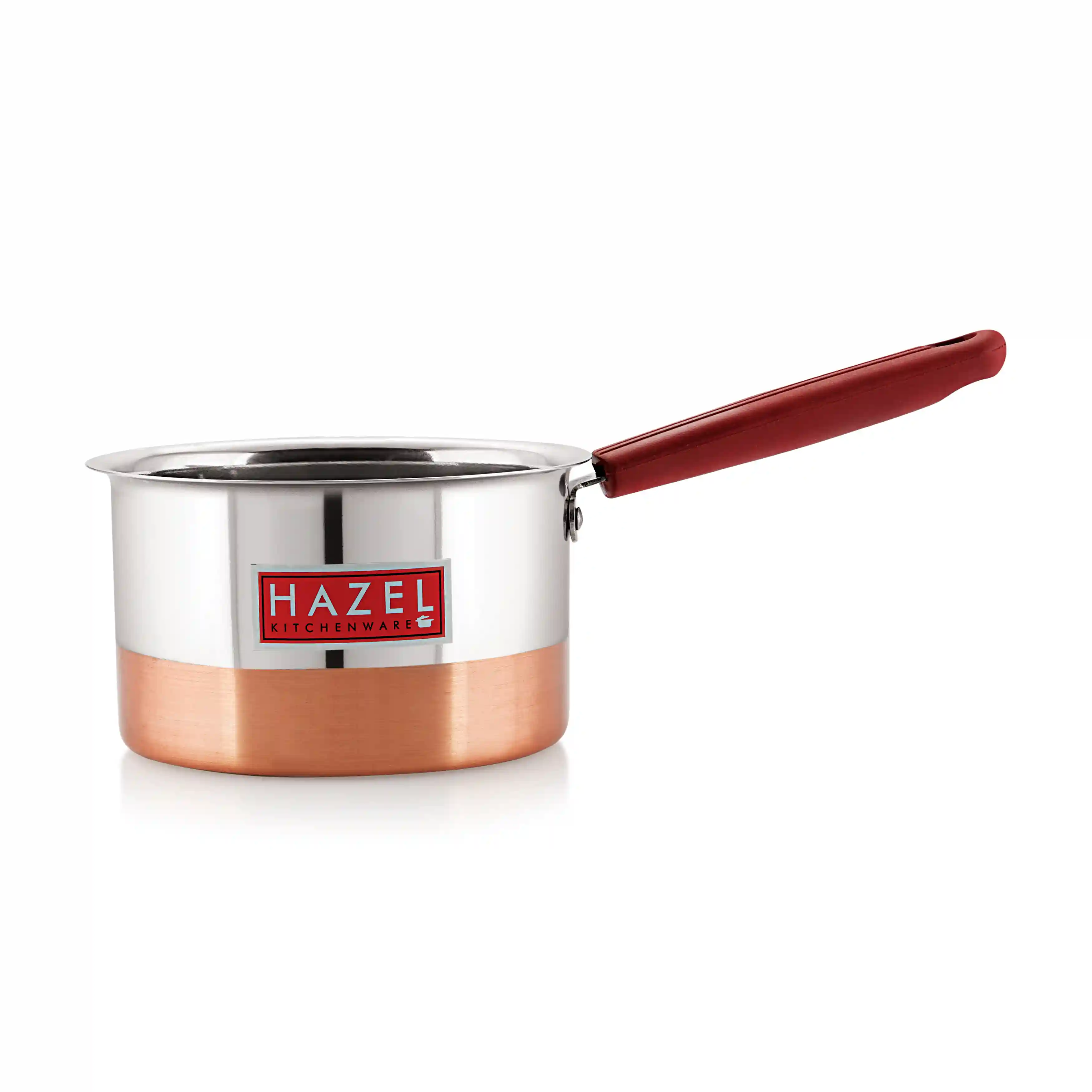 Hazel Alfa Premium Heavy Gauge Stainless Steel Flat Patila Sauce Pan Cookware with Copper Bottom (1.5 LTR), Silver & Copper