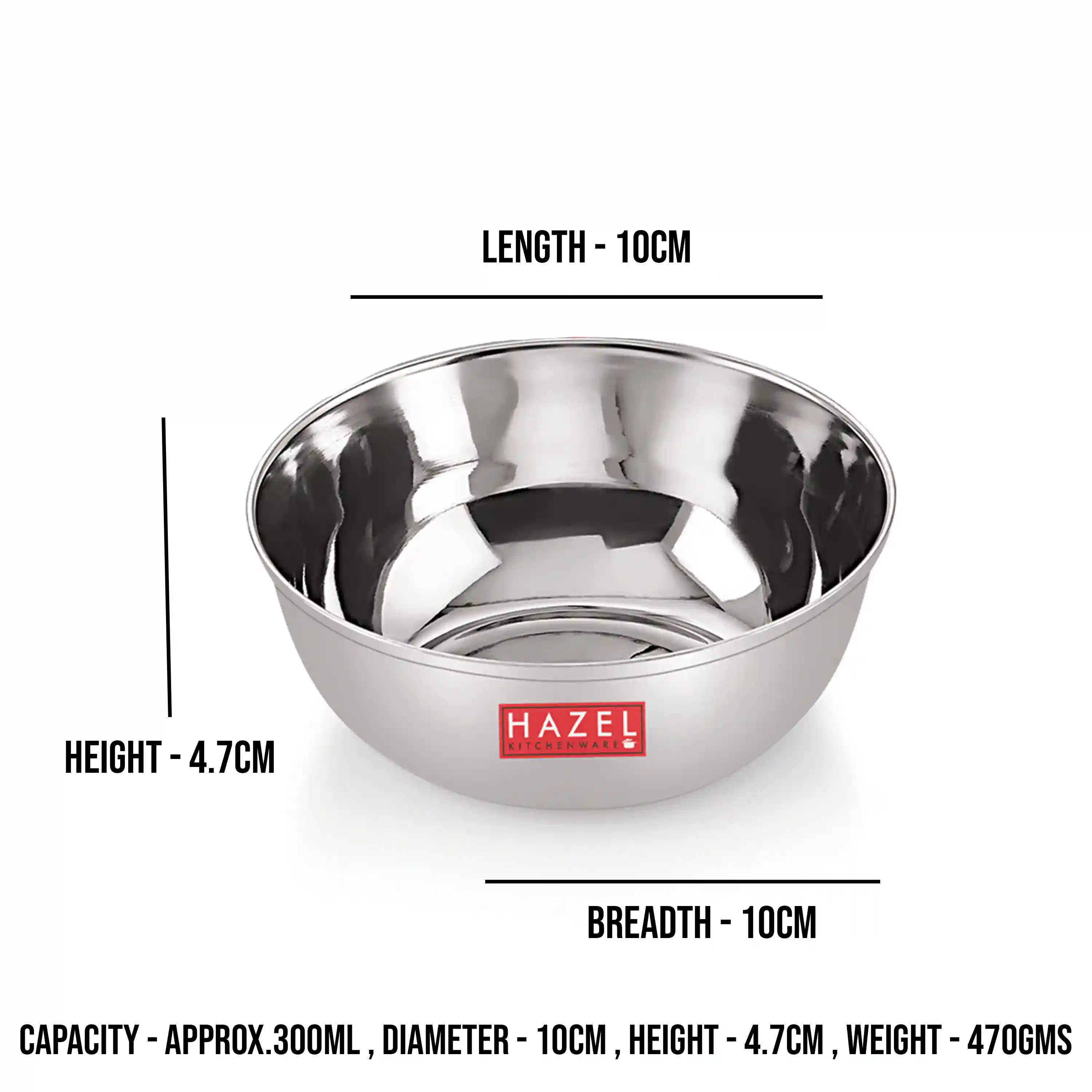 HAZEL Stainless Steel Modern Bowl - Set of 6, Silver