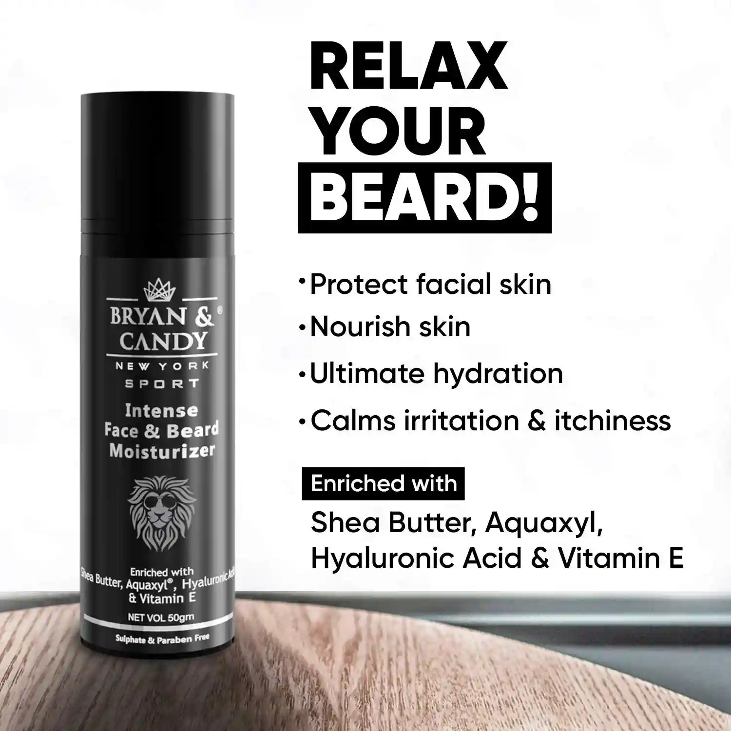 Bryan & Candy NewYork Lion Series Intense Face & Beard Moisturizer For Men | All Skin Types | 50 gm