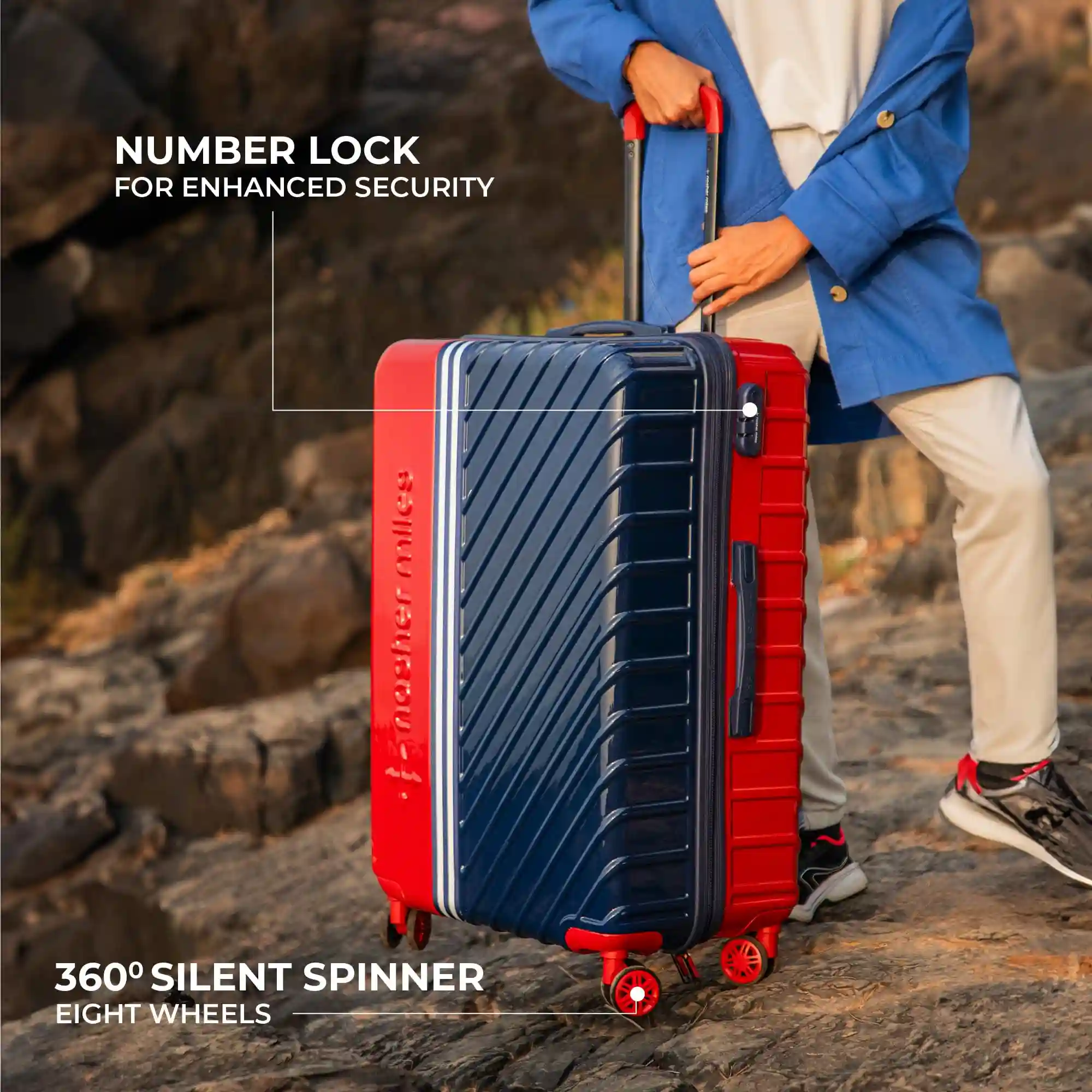 Nasher Miles Vegas Hard-Sided Polycarbonate Luggage Set of 2 Red&Blue Trolley Bags (55 & 65 cm)
