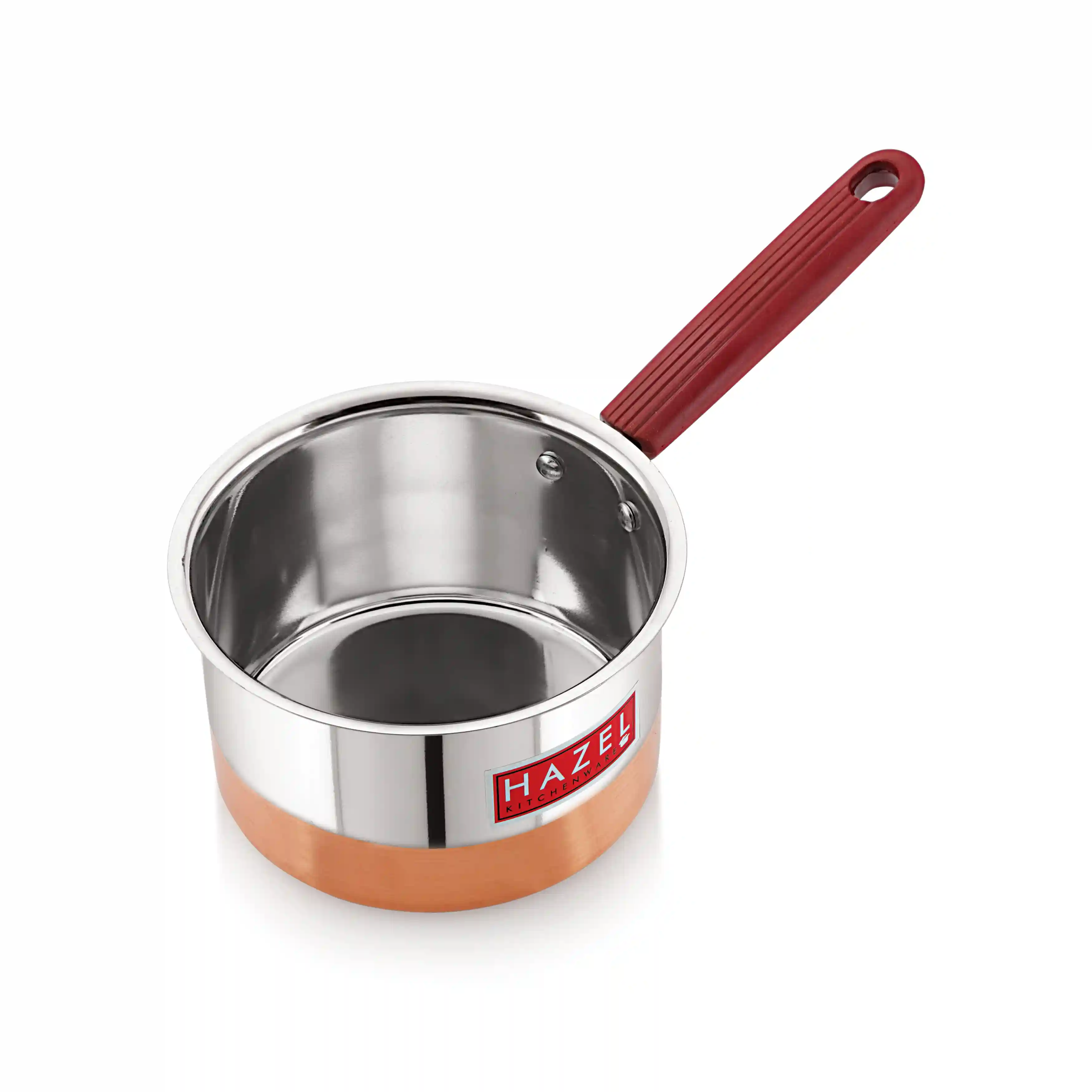 Hazel Alfa Premium Heavy Gauge Stainless Steel Flat Patila Sauce Pan Cookware with Copper Bottom (1.1 LTR), Silver & Copper