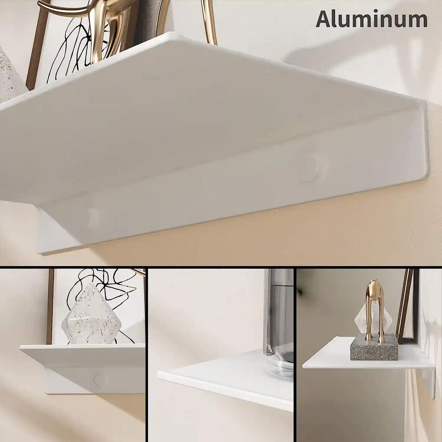 ORGANIZEMEE Metal Small Wall Mounted Shelves,Bluetooth Speaker,Wi-Fi Camera Stand Corner Floating Shelf For Living Room & Bedroom,Showpiece Organizer,Home Decor Items Plant Pot Mounting Racks (White)
