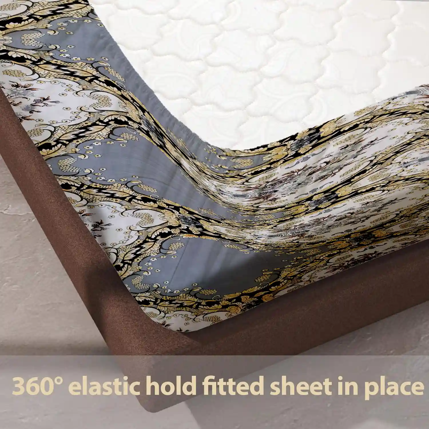 HOMIEE Glace Cotton Elastic Fitted Bed Sheet for Double Bed, Soft, Breathable & Durable Chadar with Deep Pockets, Wrinkle-Resistant, Fade-Proof & Perfect for All Seasons - Battleship