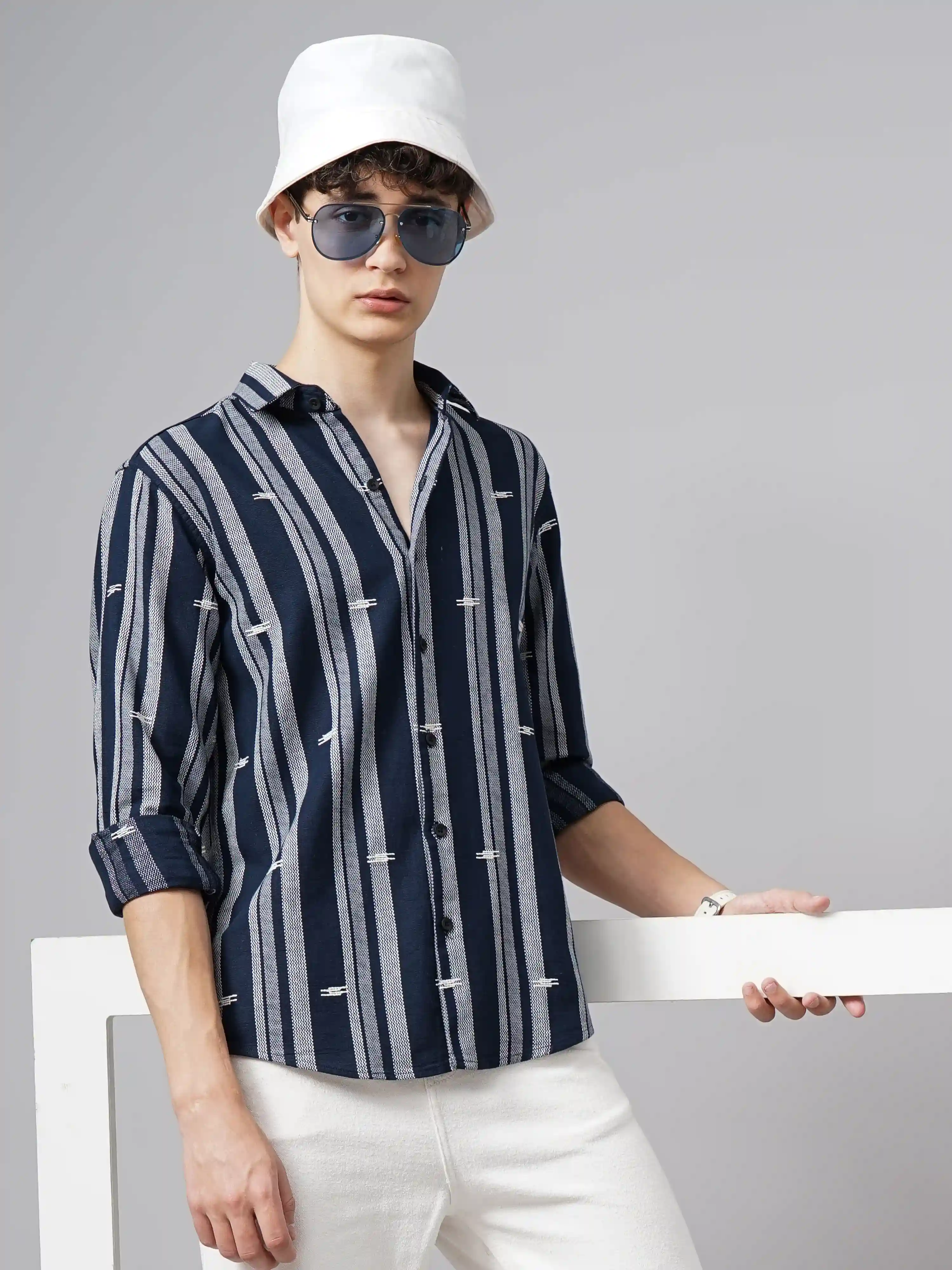 Navy Luton Striped Shirt M