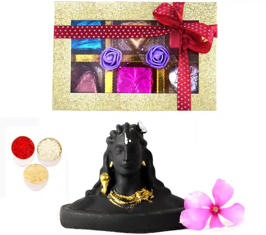 Bhai dooj gift hamper for brother/bhai dooj chocolate gift/bhai dooj gift set for brother/bhaiya dooj roli chawal-handcrafted chocolates+shopwpiece figurine+roli chawal chandan