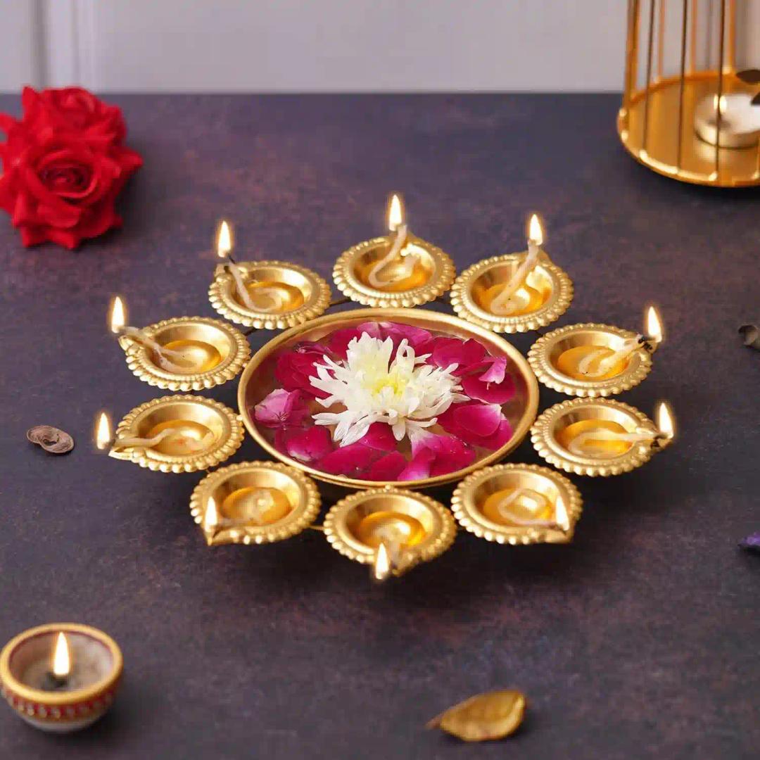 Lotus Urli selling Bowl Candle Floating Bowl Tea Light Holder Bowl Golden Urli Decor Centerpiece Size (14 inch)