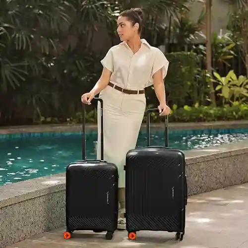 Nasher Miles Coorg Hard-Sided Polypropylene Luggage Set of 2 Black Trolley Bag|Suitcase (55 & 65 cm)