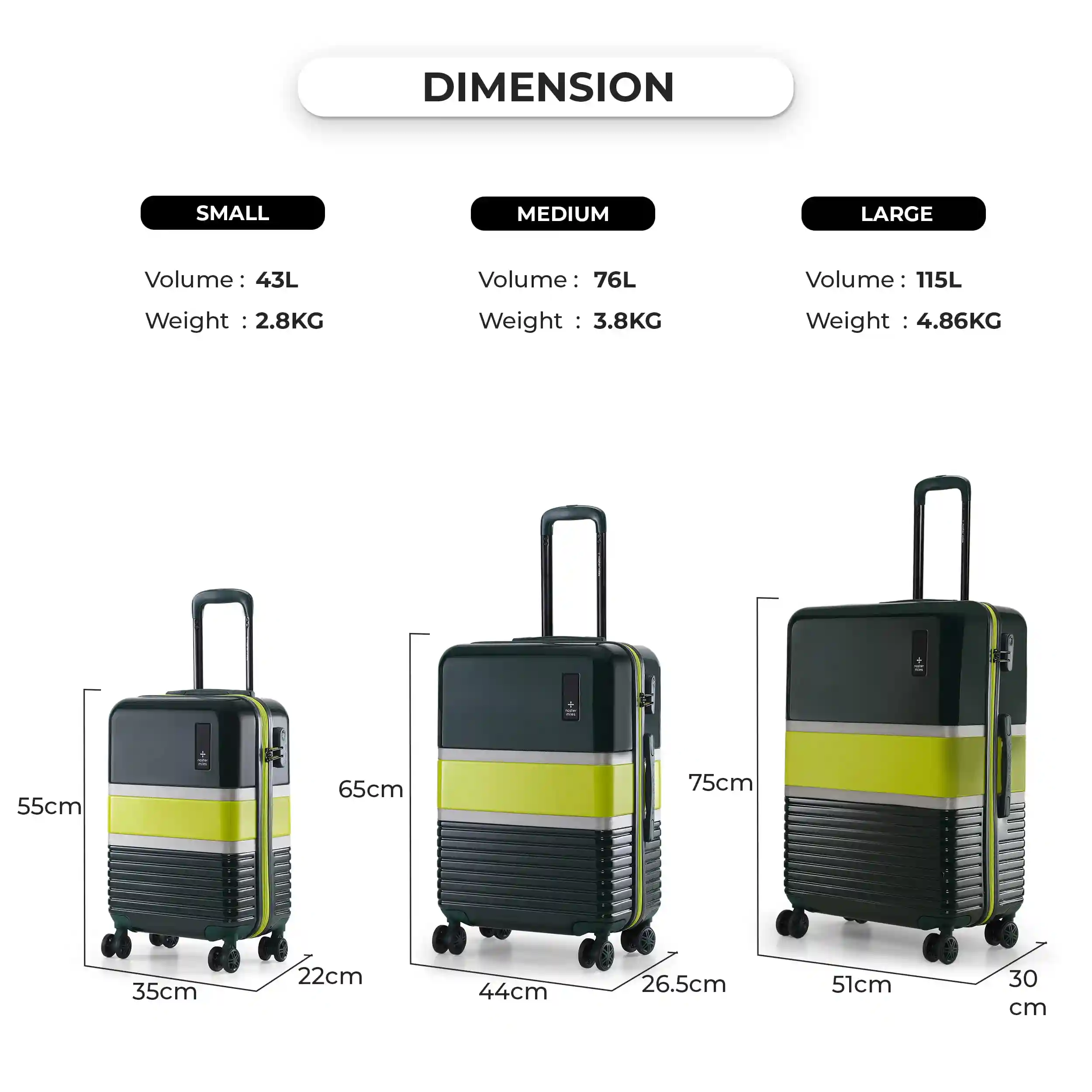 Nasher Miles Mexico Hard-Sided Polycarbonate Check-in Luggage Dark Green and Lime 28 inch |75cm Trolley Bag