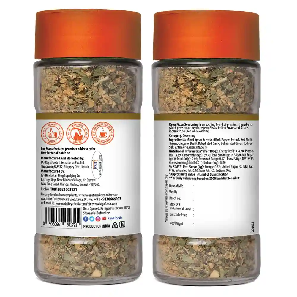 KEYA Combo of Pizza Seasoning 45gm, Red Chilli Flakes 40gm, Pack of 2